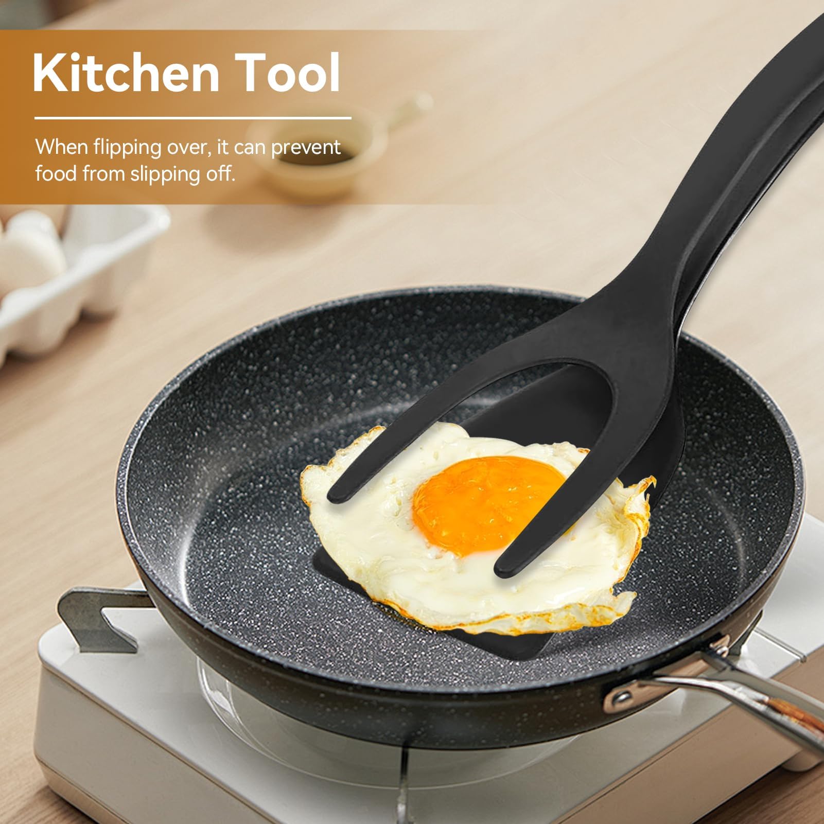 Kitchen Cooking Spatula, 2 In 1 Egg Spatula Silicone Fried Egg Grip Flip Tongs Double Sided Spatula Turner Multi Purpose Non Sti