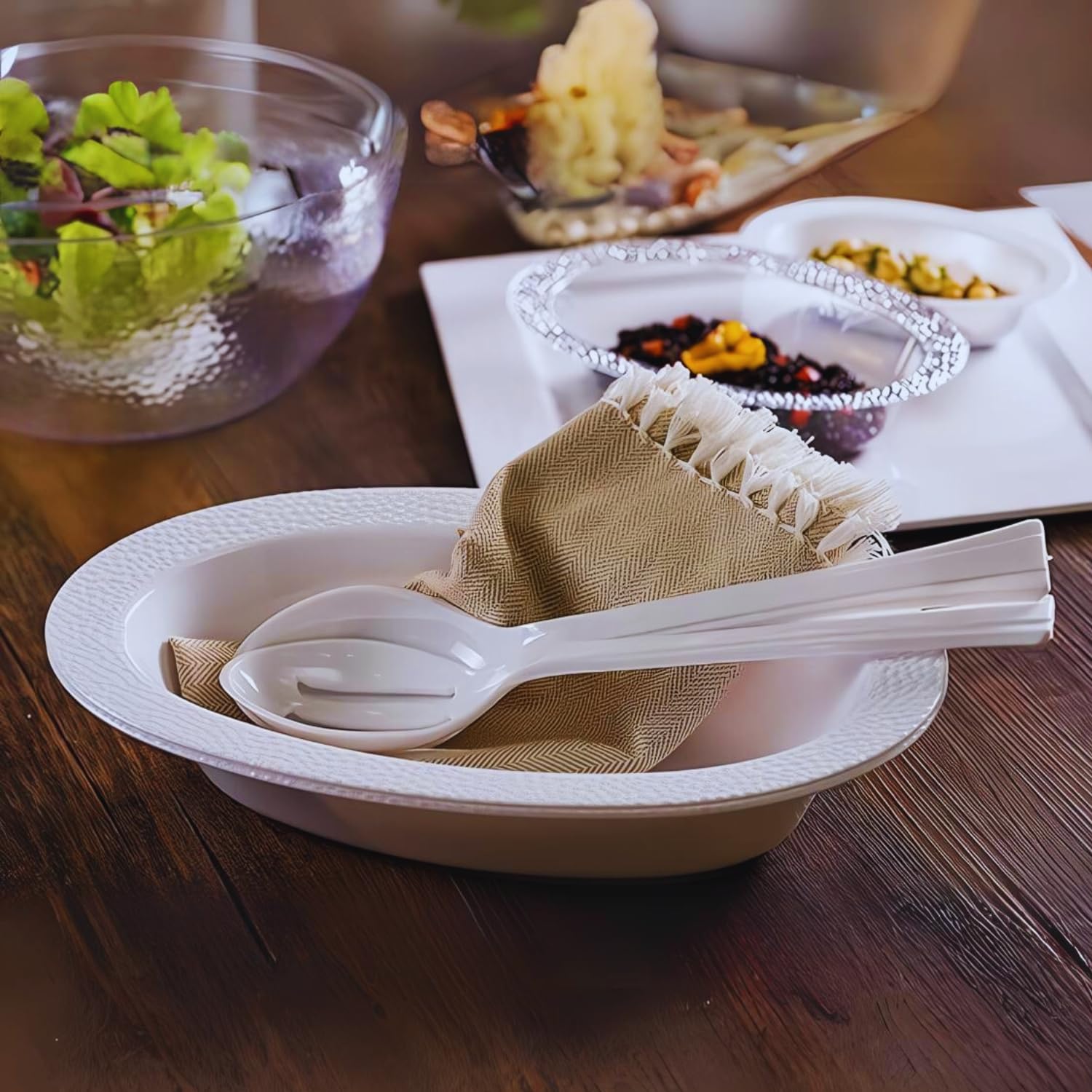 Lillian Tablesettings 3 In 1 Pack Of 3 Plastic Serving Utensils, 2.5 X 2.5 X 11.5 Inches, Pearl White (65909)