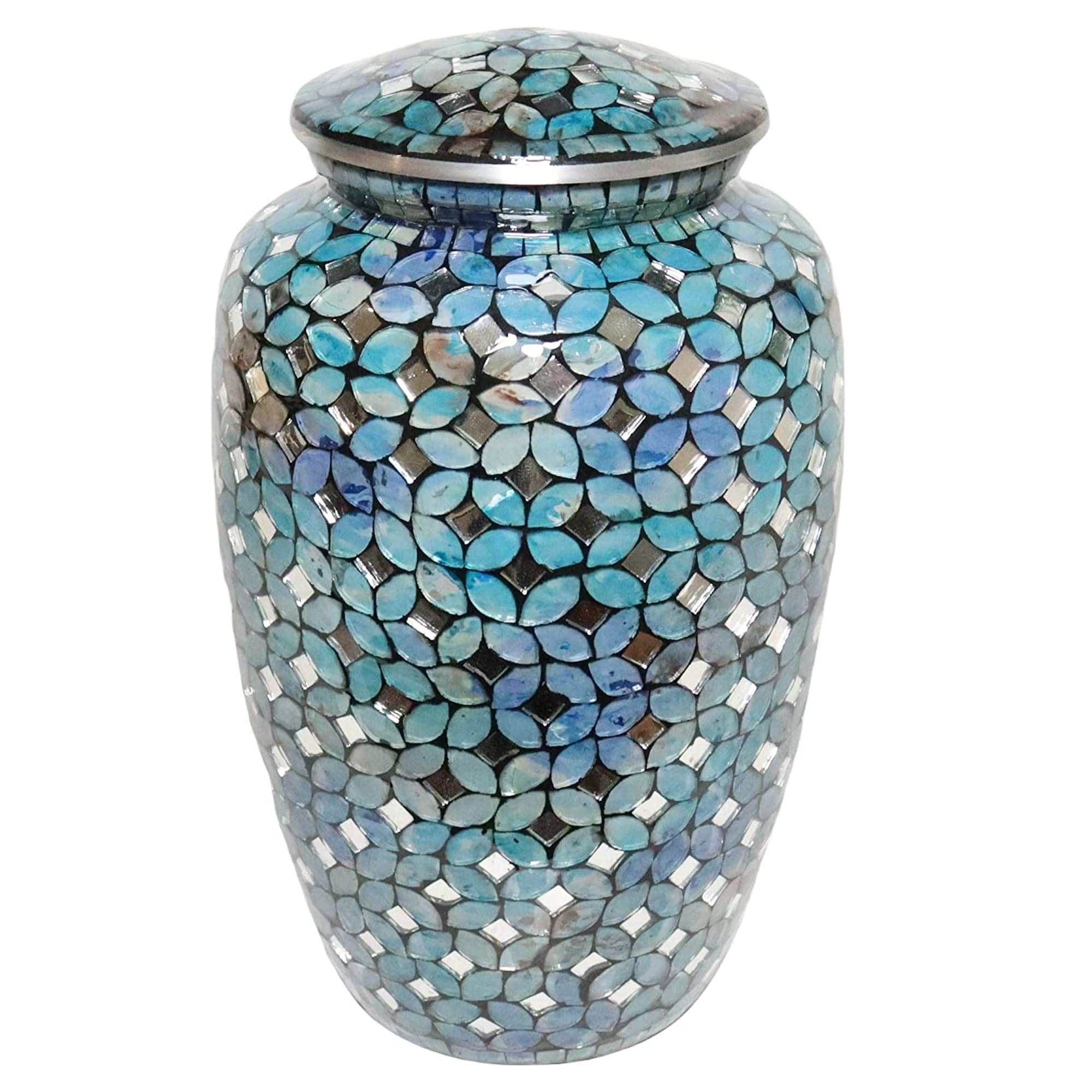 Extra Large Urn Glass Mosaic - up to 350 pounds - Hand Made Funeral Urn for Human Ashes - Hand Applied Individual Glass Tiles Cr