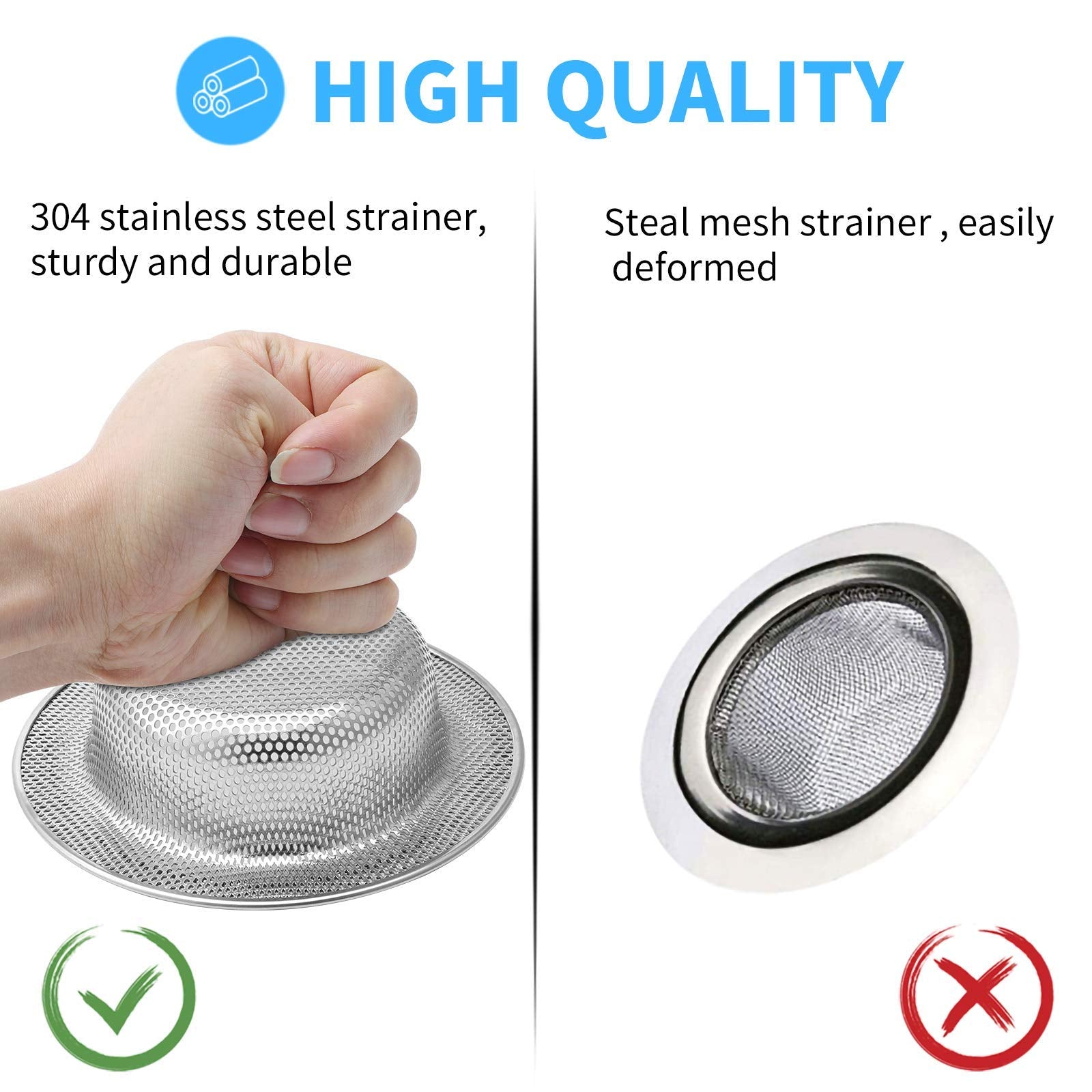 JULUJU 2 Pack Upgrade Kitchen Sink Strainer (Sink Drainer Strainer) - 304 Stainless Steel Rust Free  Fordable Handle  4.5 Inch Diameter