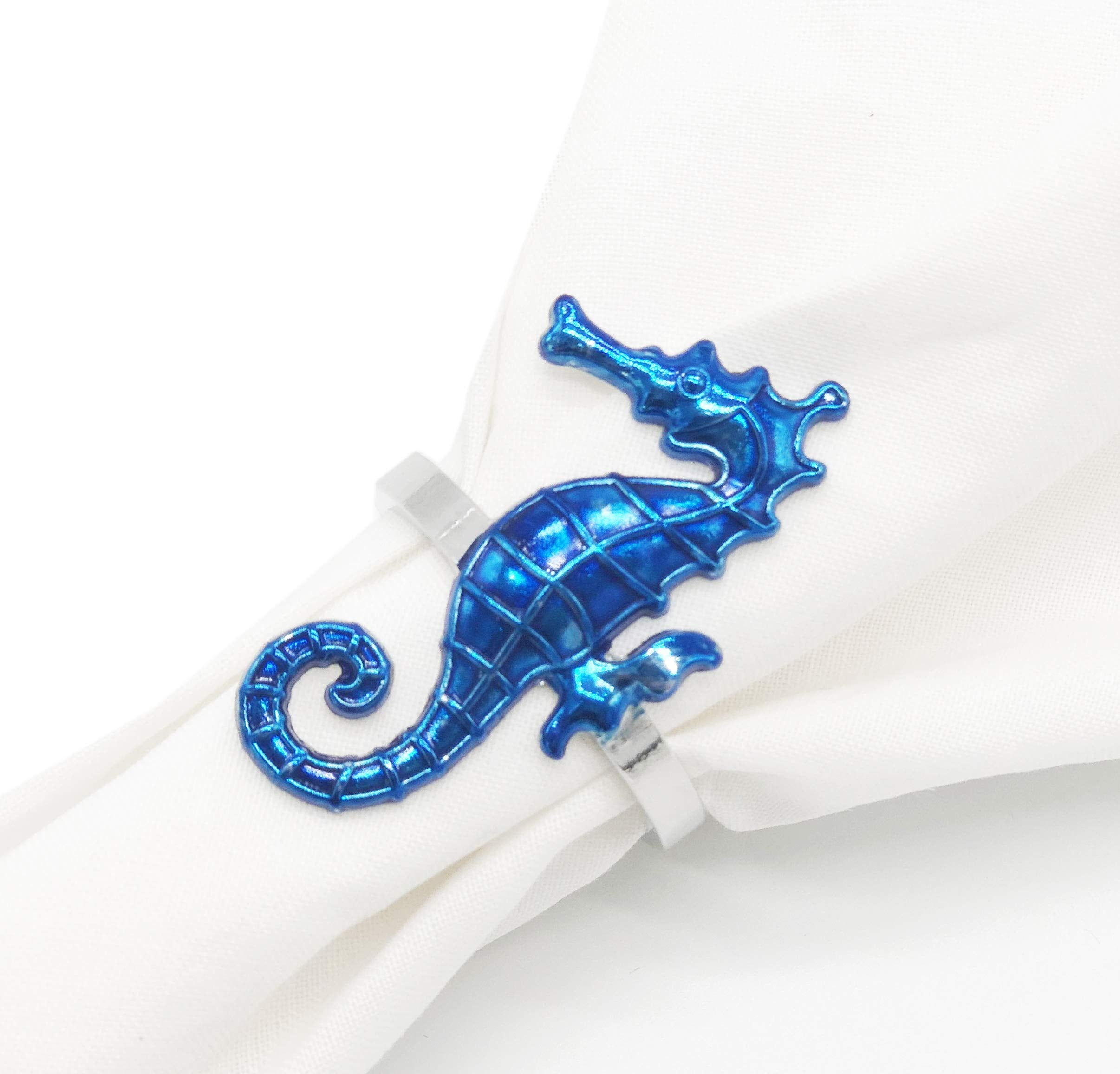 Fennco Styles Coastal Sea Creatures Metal Napkin Rings, Set Of 4 - Blue Nautical Napkin Holders For Home D  Cor, Dining Table, B