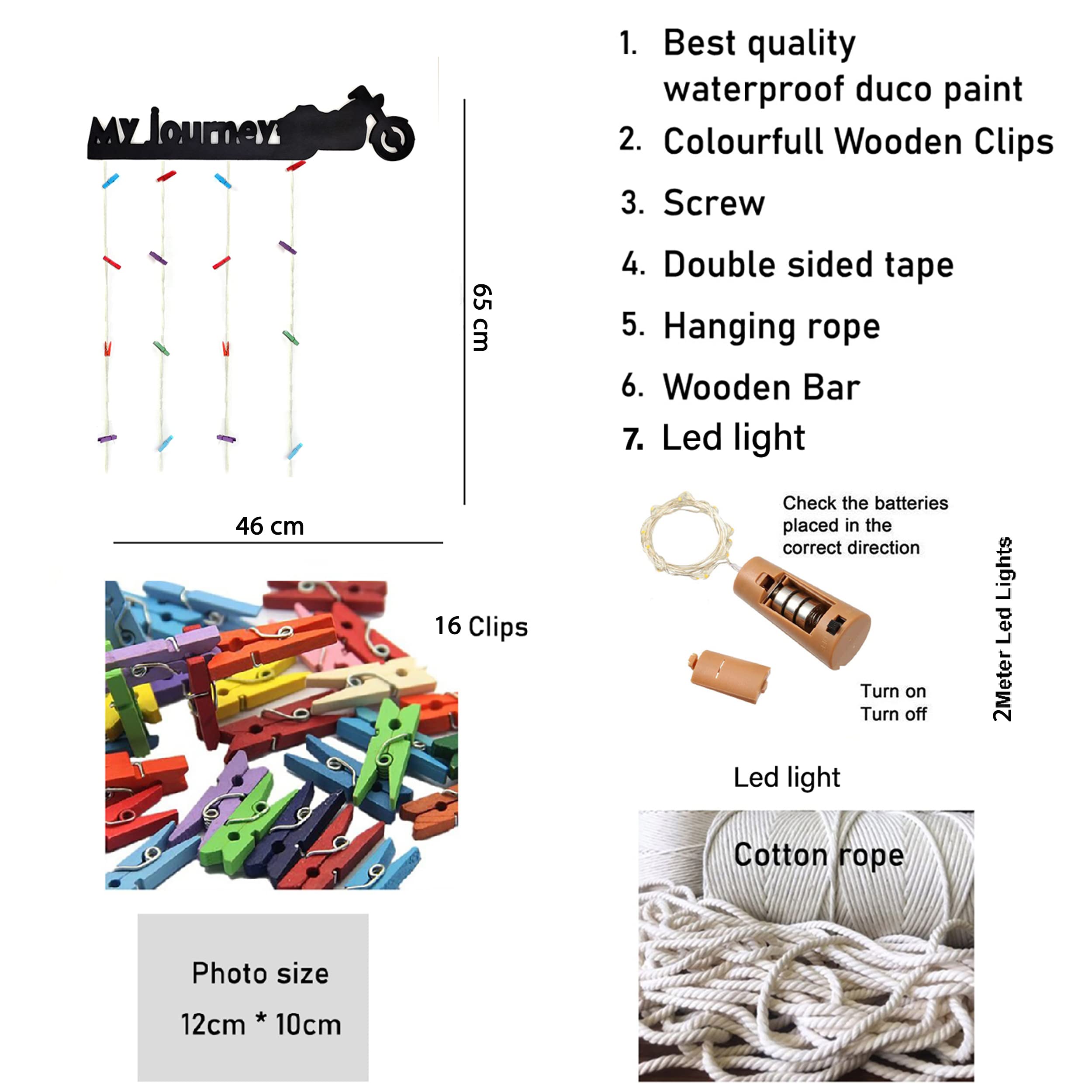 Vah Wooden Photo Frame With Led Light -Photo Wall Hanging, Memories Wall Hanging, Hanging Photo Frames For Wall Decoration, Mome