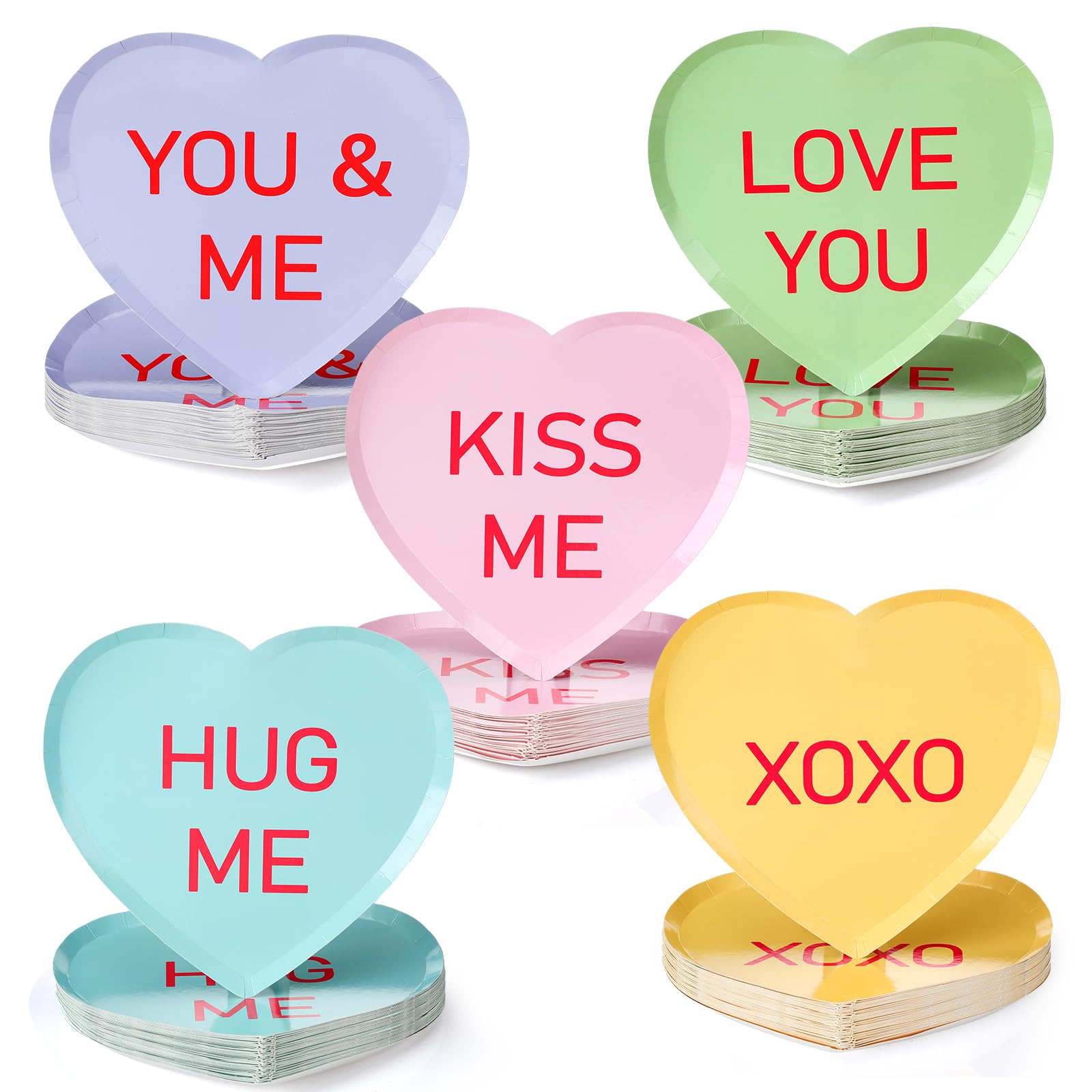 Uiifan 100 Pcs Valentine'S Day Paper Plates Conversation Heart Plates 9 Inch Valentine'S Heart Disposable Dinnerware Set For Gal