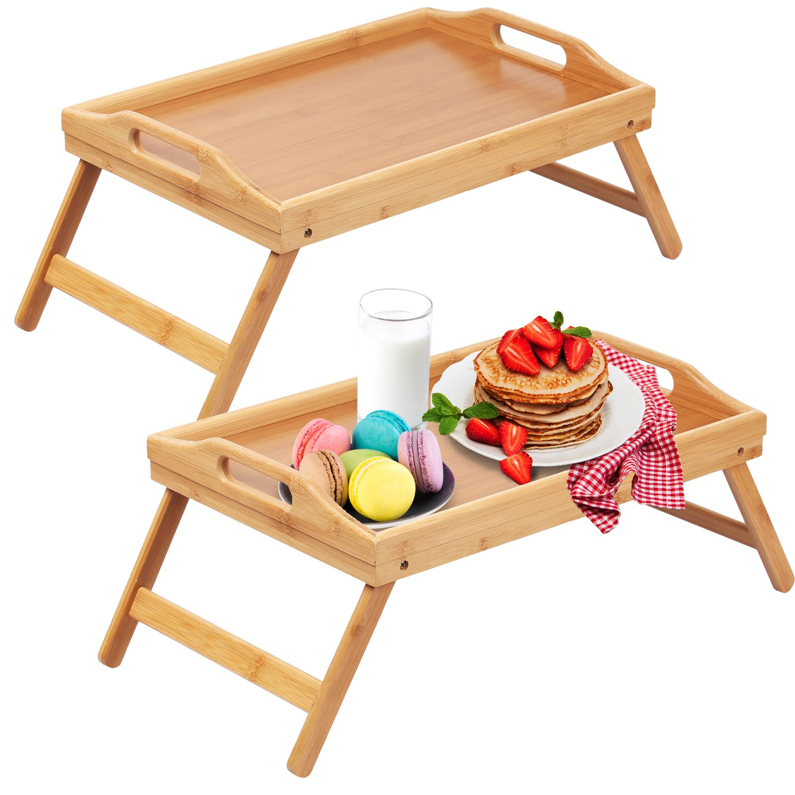 Artmeer Bed Tray Table With Foldable Legs,Bamboo Breakfast Tray With Handles Ideal For Sofa, Bed, Eating,Working,Used As Laptop