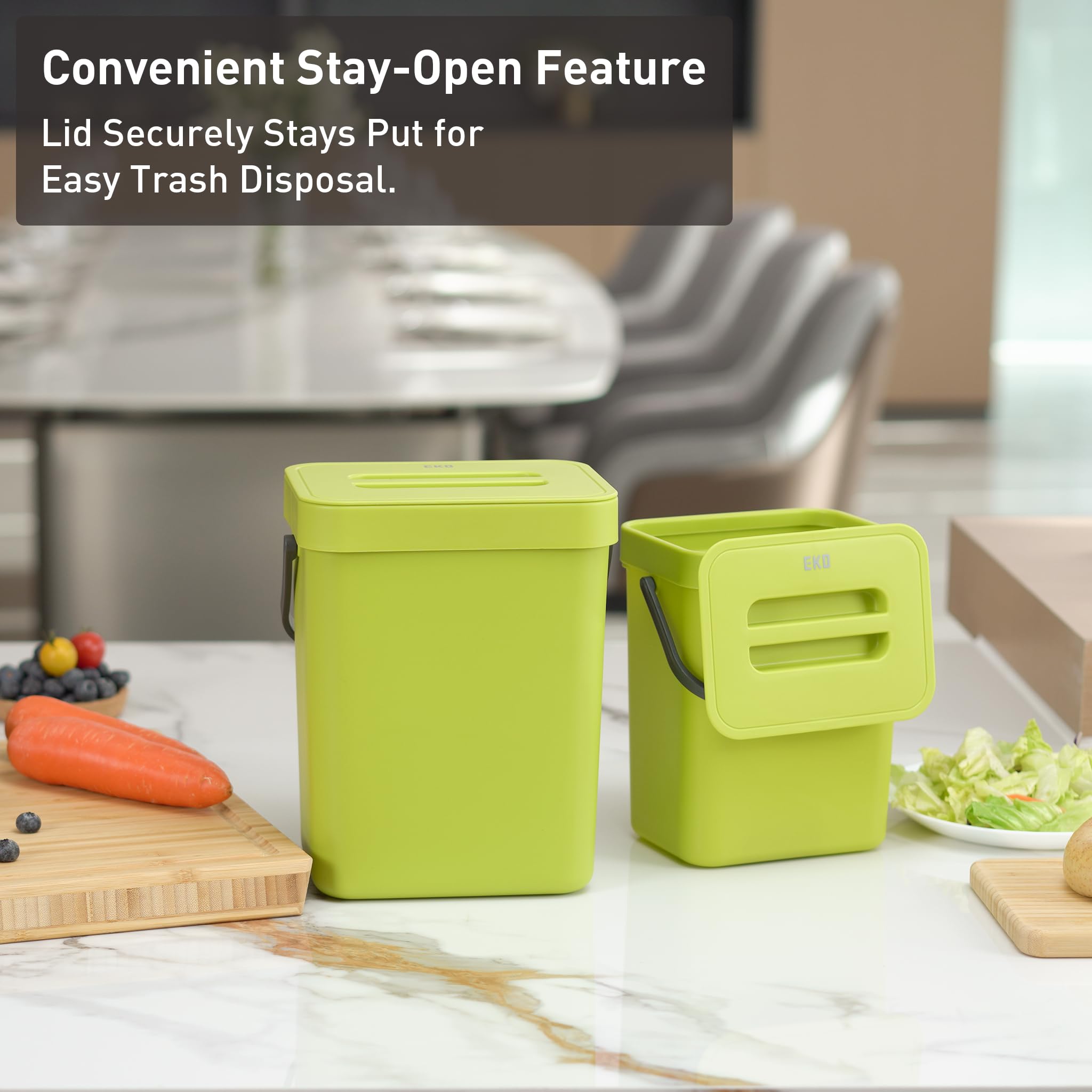 Eko Puro Wall-Mounted Trash Can With Lid, 1.32 Gal / 5L Hanging Trash Can, Small Kitchen Compost Bin For Counter Top, Mini Food