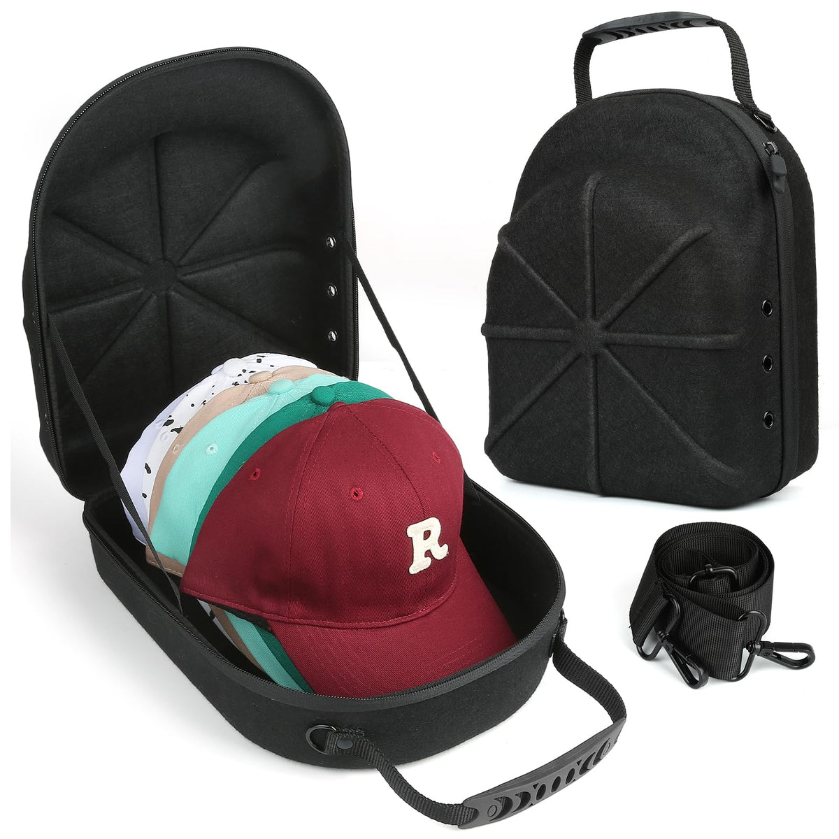Germun Hard Baseball Hat Case, Hat Carrier Travel Case With Adjustable Shoulder Strap, Hat Cap Case For 6 Baseball Caps - Perfec