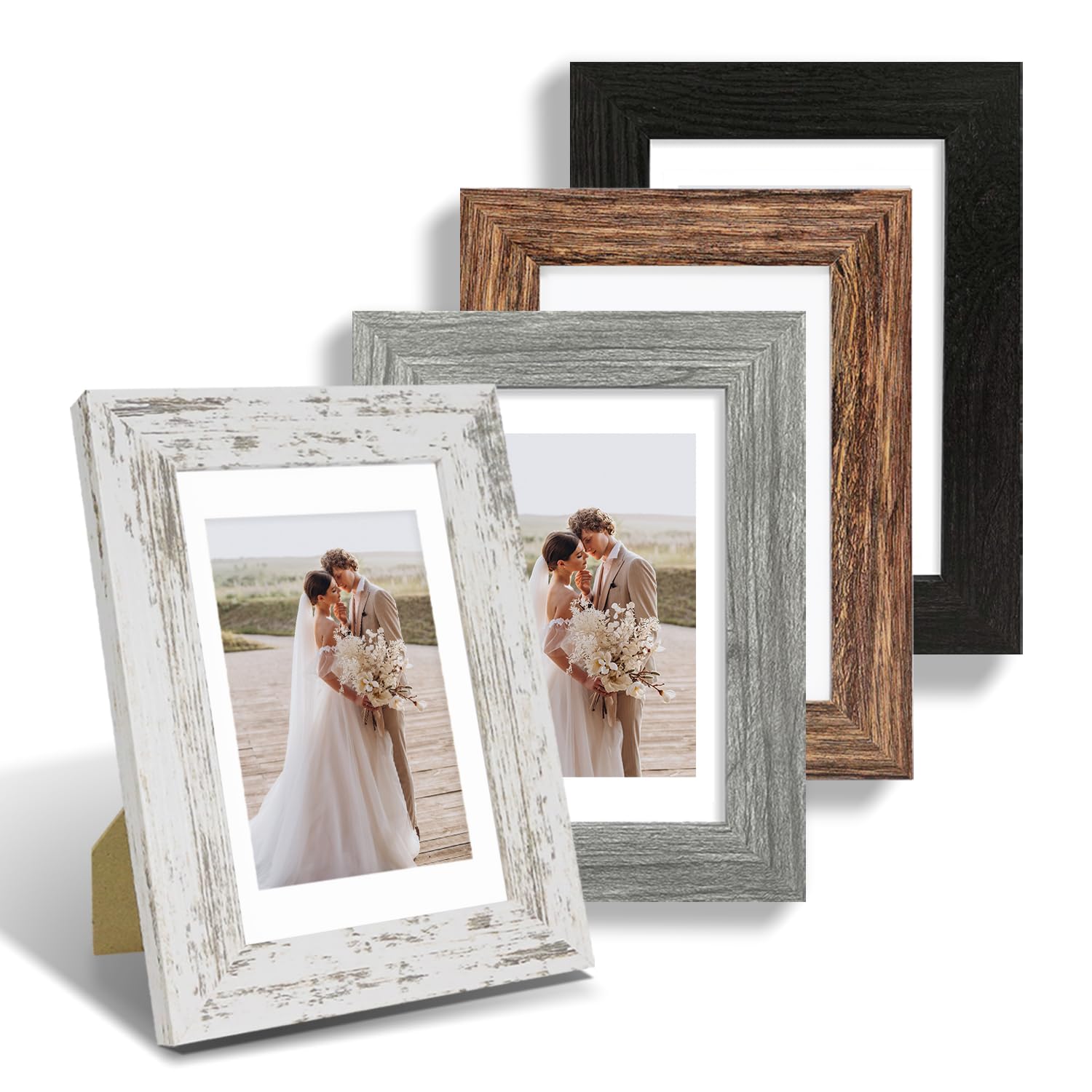 Hongkee 4x6 Picture Frame Set of 4, Made of Real Glass and Multicolour Frame, 4 by 6 Photo for Wall or Tabletop - Display Pictur
