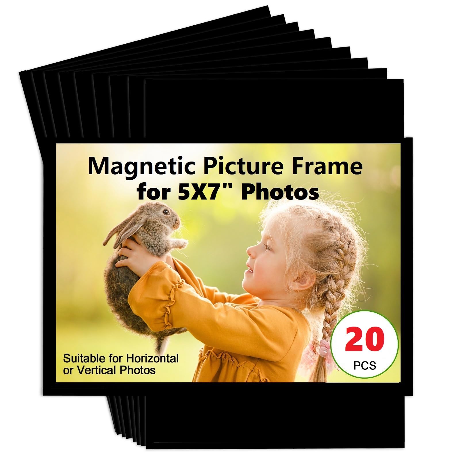 CHUNNIAO 5X7 Magnetic Picture Frame for Fridge-20 Pack,Black Magnets Photo Sleeves