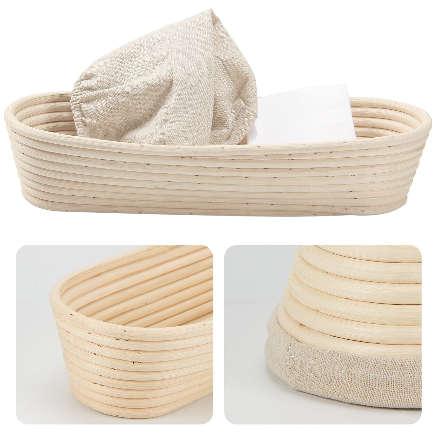Anphsin 13'' Oval Bread Proofing Basket - Sourdough Basket Brotform, Dough Rising Bowl With Liner For Bread Making Baking
