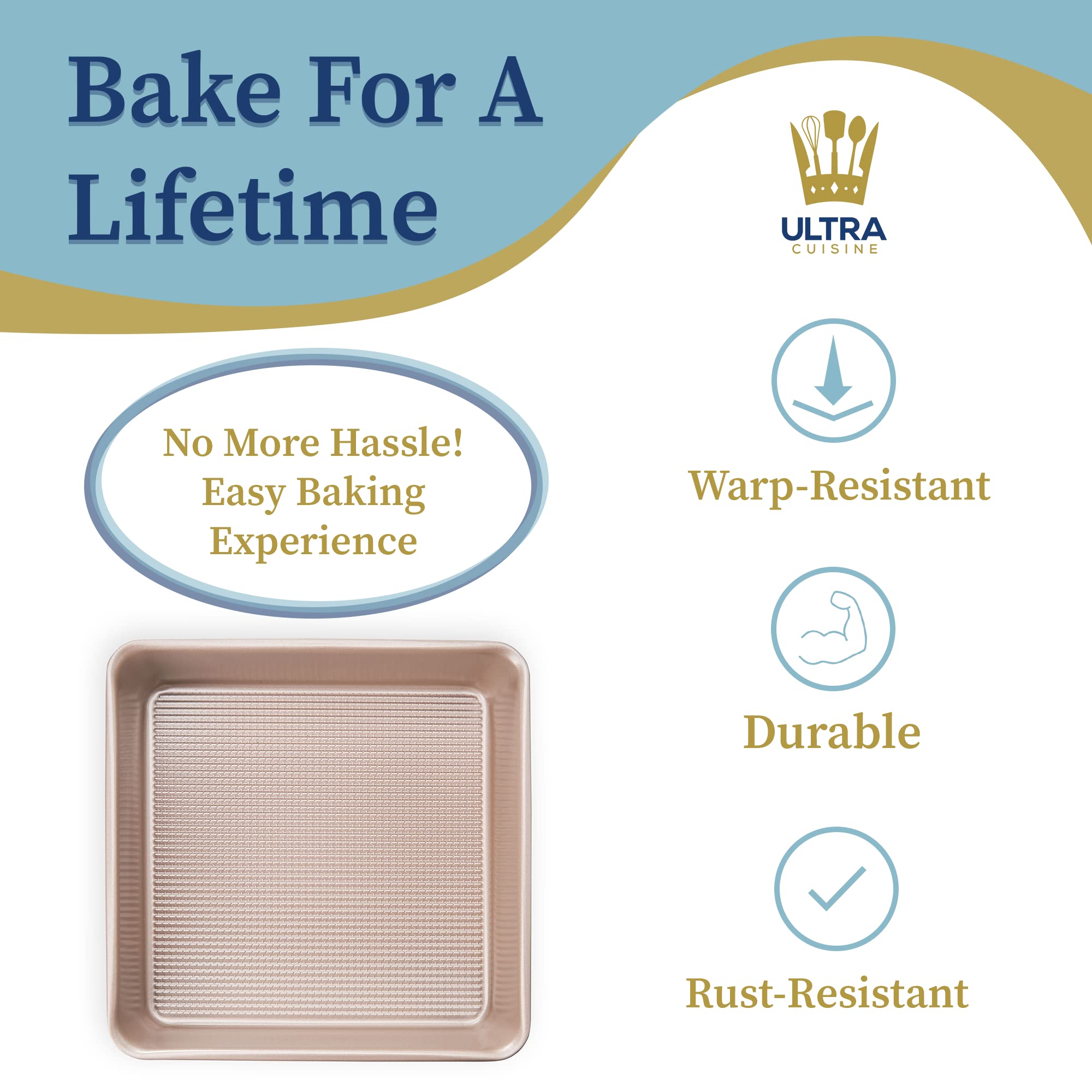 Ultra Cuisine Nonstick Square Cake Pan, Even Baking And Roasting, Easy To Clean, Durable Quality, Warp & Scratch Resistant Textu