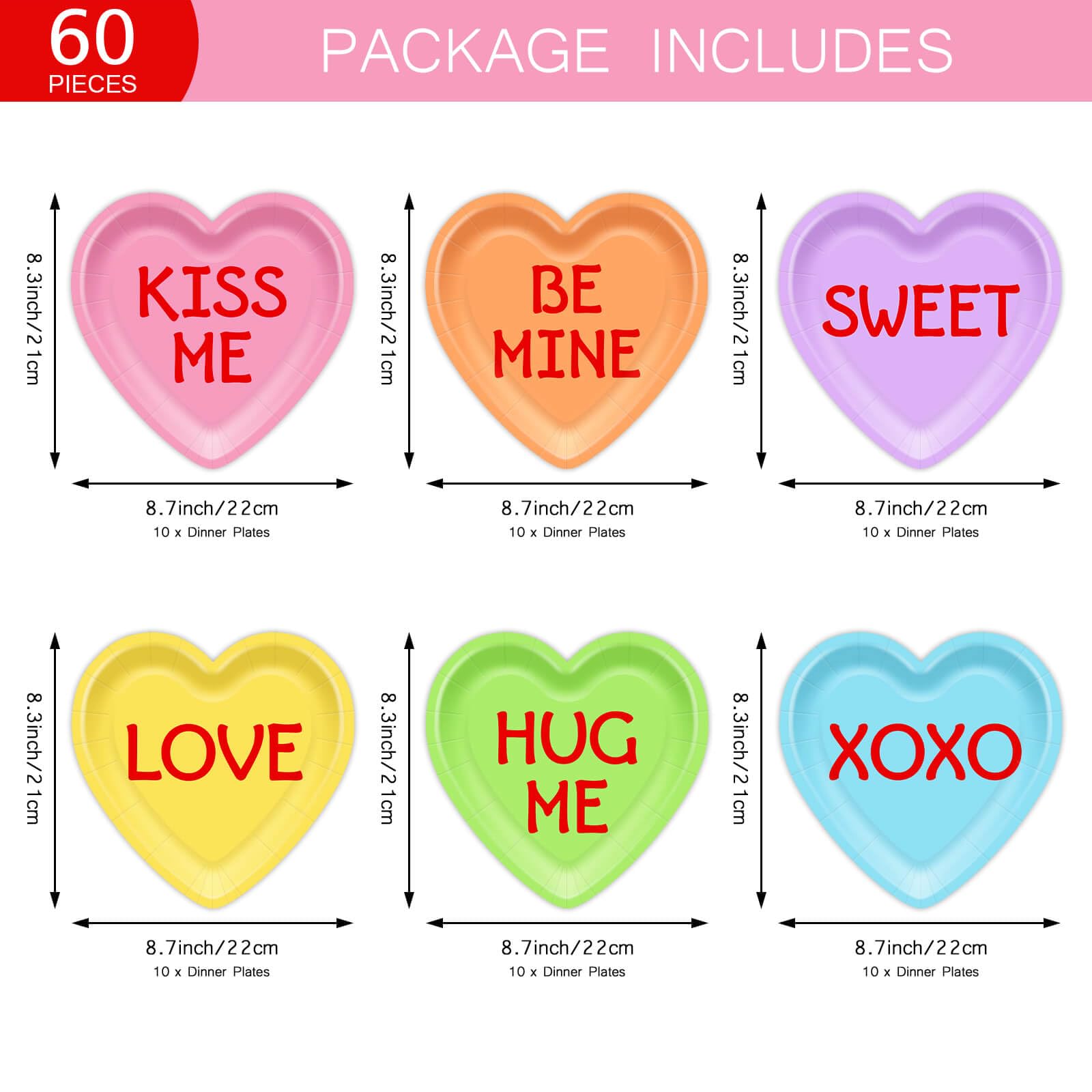 Aysimple 60 Pcs Valentine'S Day Paper Plates 9 Inch Conversation Hearts Disposable Plates Sweetheart Shaped Valentine'S Dinnerwa