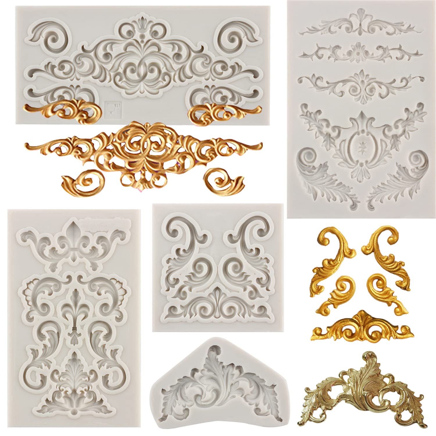 Sijiangmold Baroque Style Silicone Molds Curlicues Scroll Lace Fondant Molds Vintage Relief Flower Mold For Cake Decorating Cupc