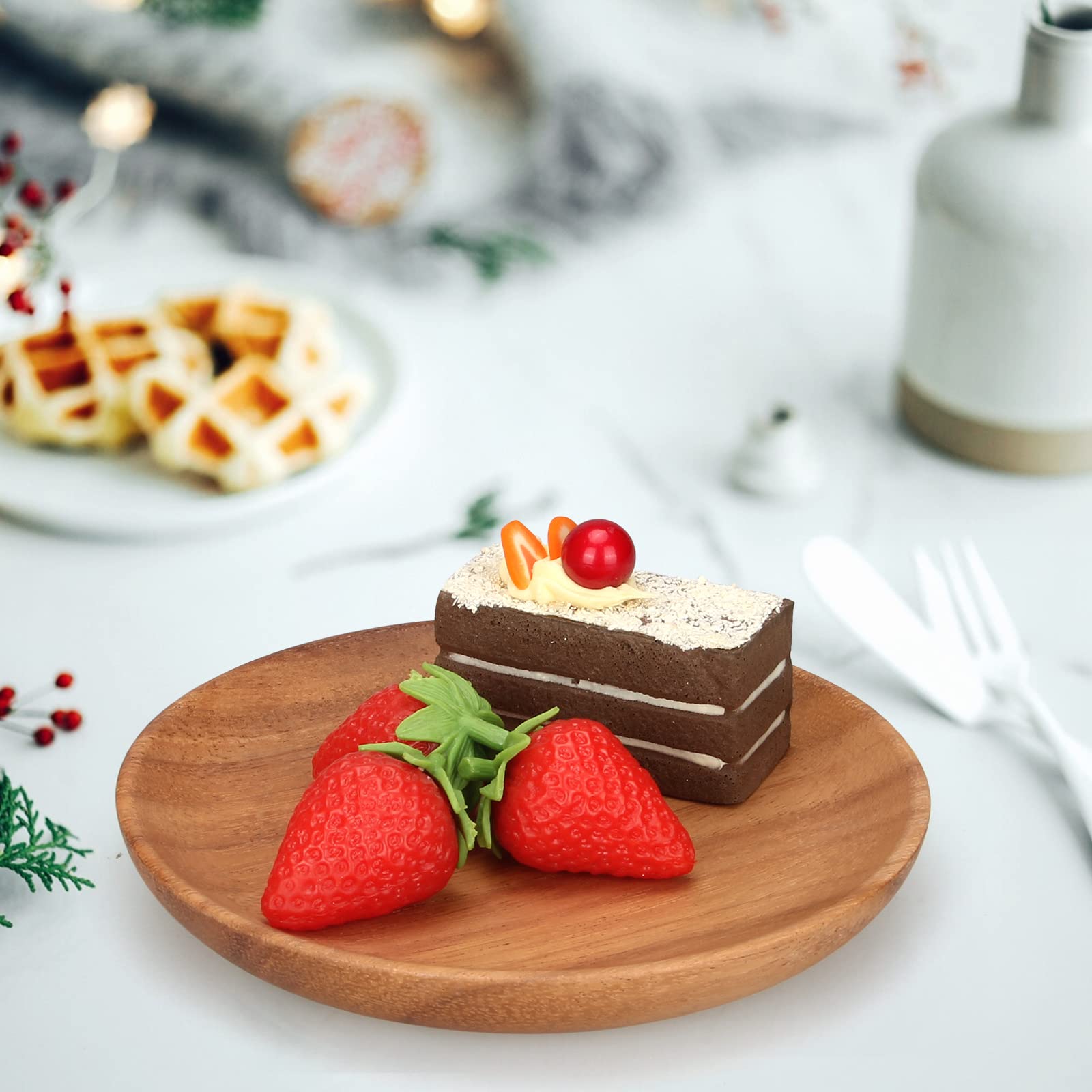 2 Pcs Small Wooden Plates For Eating Acacia Wood Appetizer Plates Snack Plate Mini Serving Dishes Plate Round Charcuterie Boards