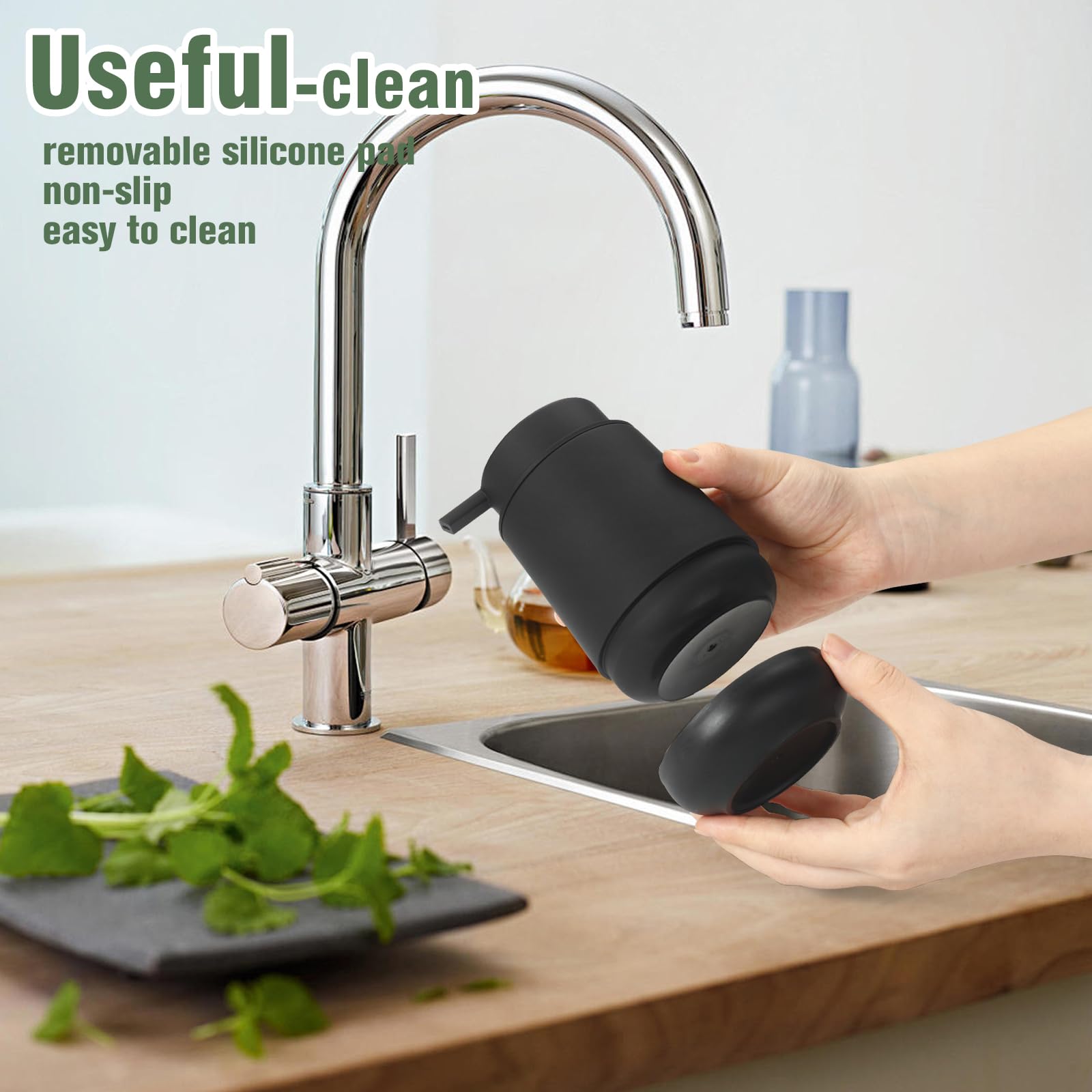 Dahacis Black Hand Soap Dispenser For Bathroom With Non-Slip Silicone Coaster, Refillable Liquid Dish Soap Dispenser For Kitchen