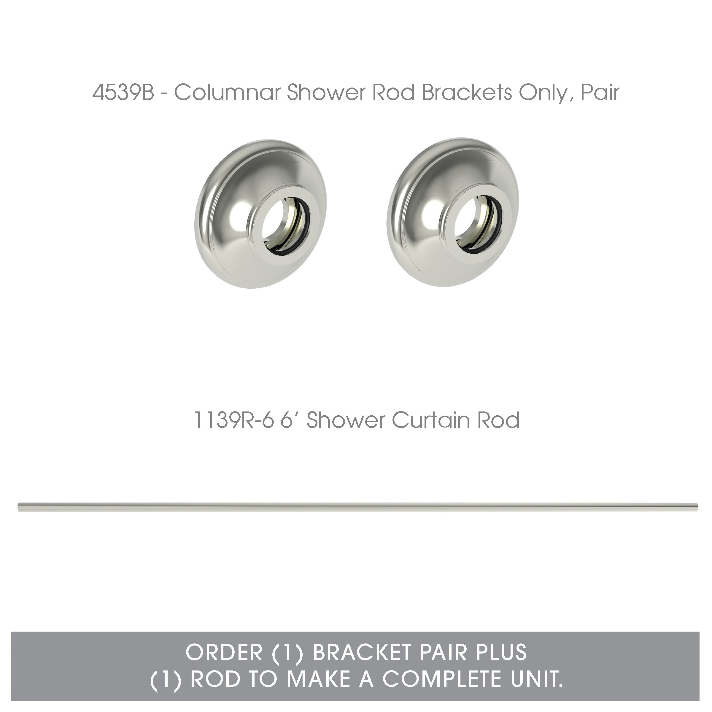 Ginger 4539B/Pn Columnar Shower Rod Brackets Pair, Polished Nickel