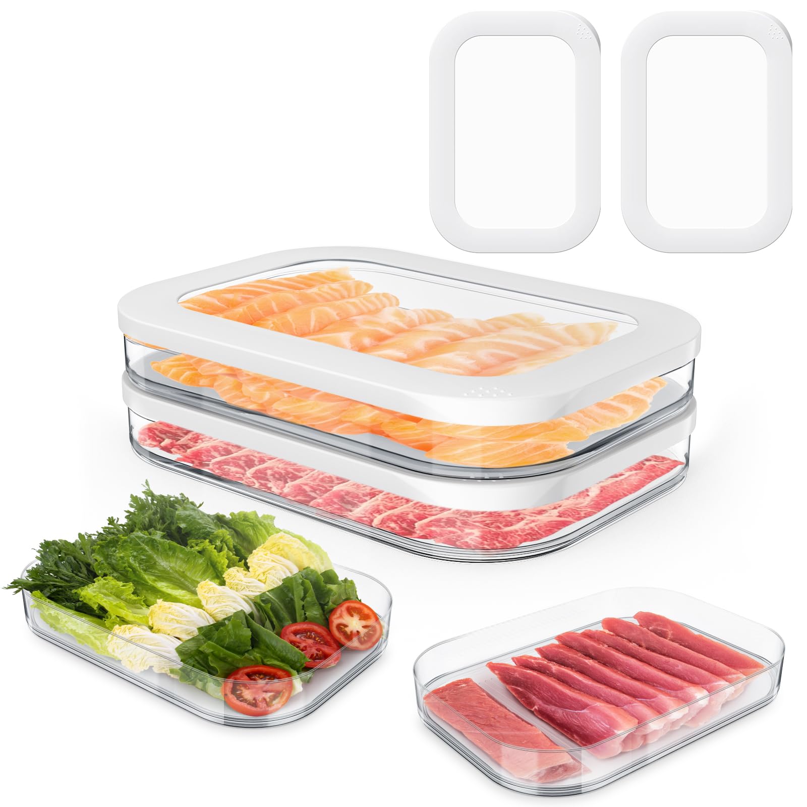 2 Pcs Deli Meat Container For Fridge, Stackable Bacon Lunch Meat Container For Refrigerator, Food Storage Boxes With 2 Lids For 