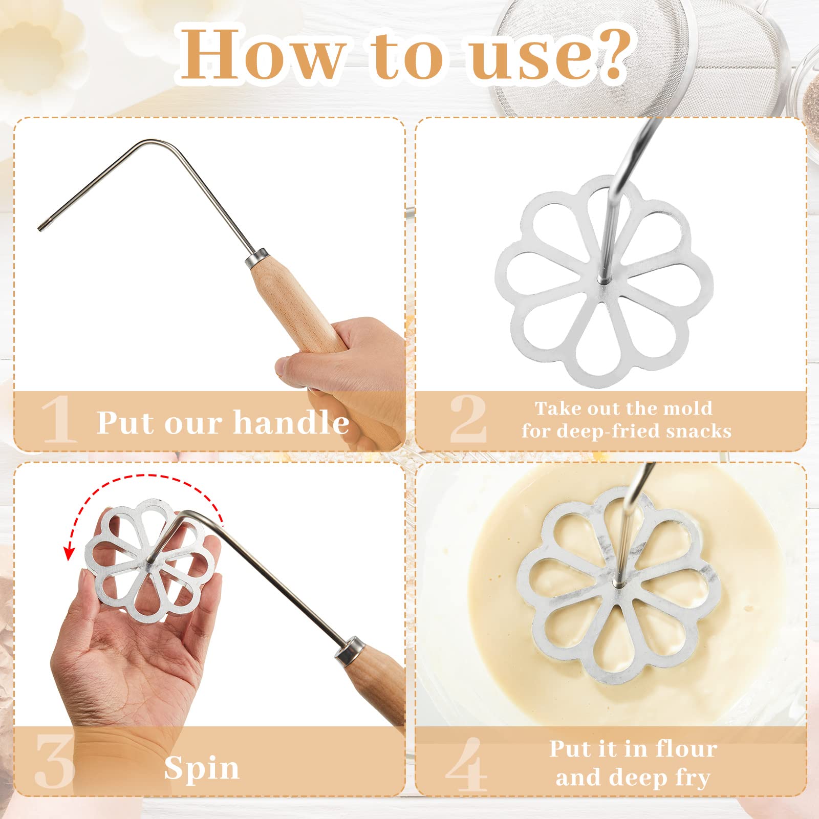 7 Pcs Achappam Mold Bunuelos Mold With Handle Rosette Iron Set Aluminum Rosette Maker Heart Star Circle Square Cookies Mold For