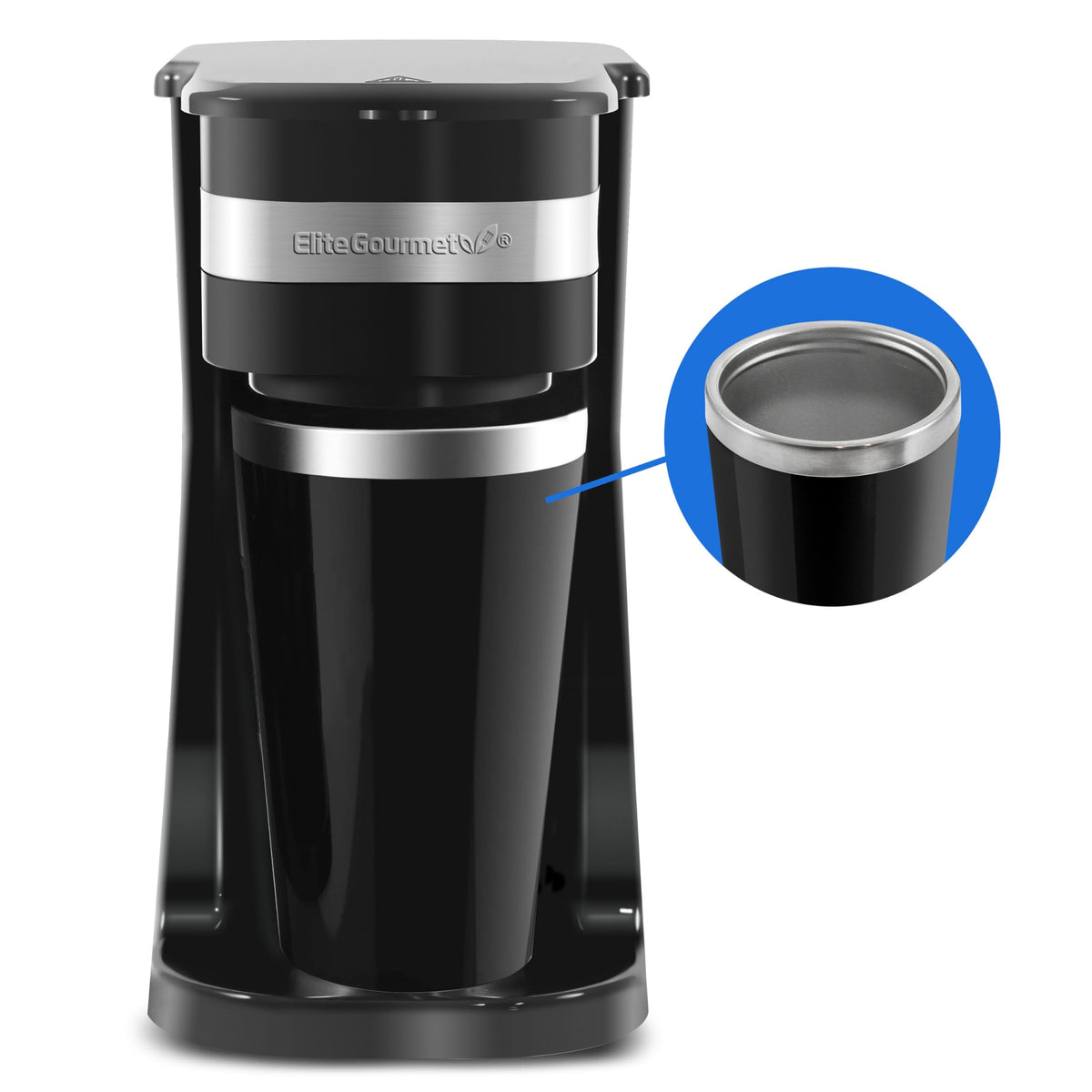 Elite Gourmet Ehc111A Personal Single-Serve Compact Coffee Maker Brewer Includes 14Oz. Stainless Steel Interior Thermal Travel M