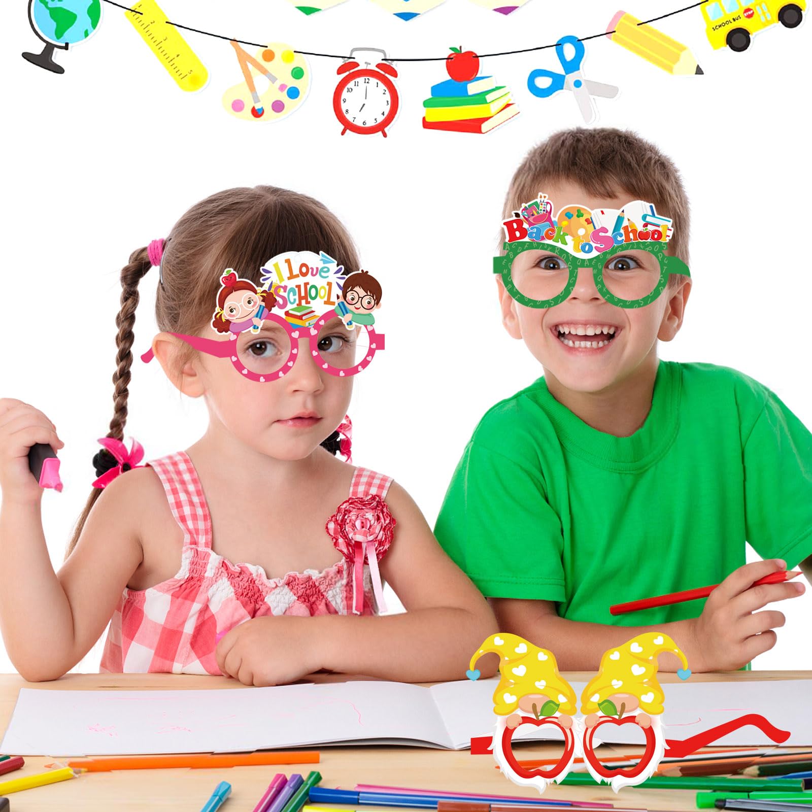 Howaf Back To School Photo Booth Props First Day Of School Photo Frame And 27Pcs Welcome Back To School Paper Glasses, Back To S