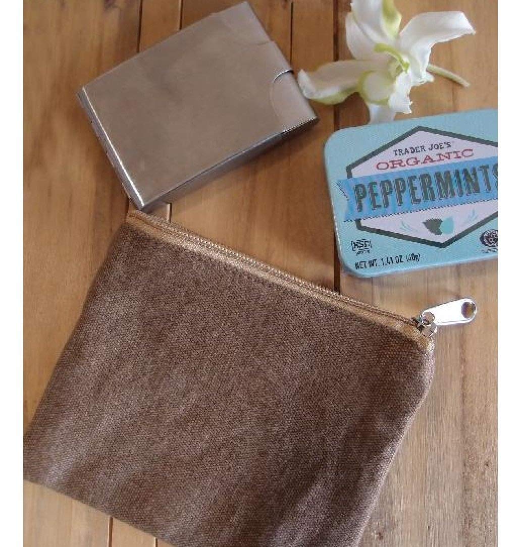 Mini Flat Zipper Jute Pouch Cosmetics Bags (Brown Canvas, 9 Inch X 5 Inch)