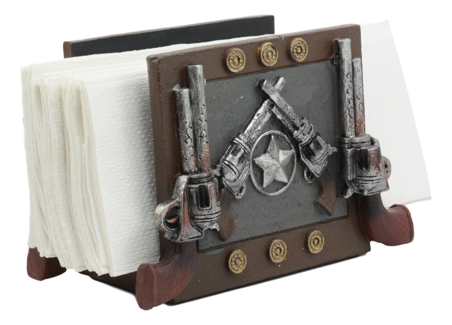 Ebros Rustic Country Wild West Texas Star And Six Shooter Pistols Country Western Cowboy Napkin Holder Decorative Figurine As Ki
