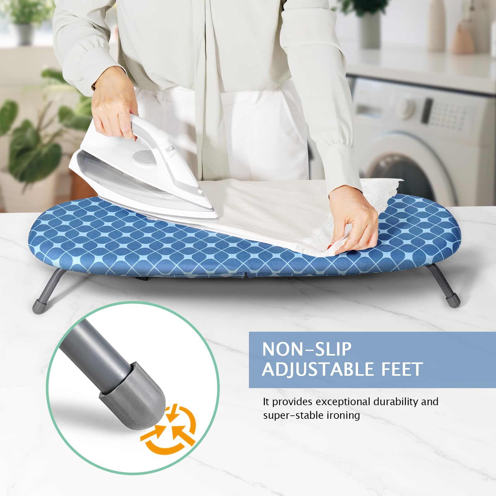 Sheechung Tabletop Ironing Board 12''X32'',Small Ironing Board With Removable Cotton Cover And Pad,Portable Folding Non-Slip Fee