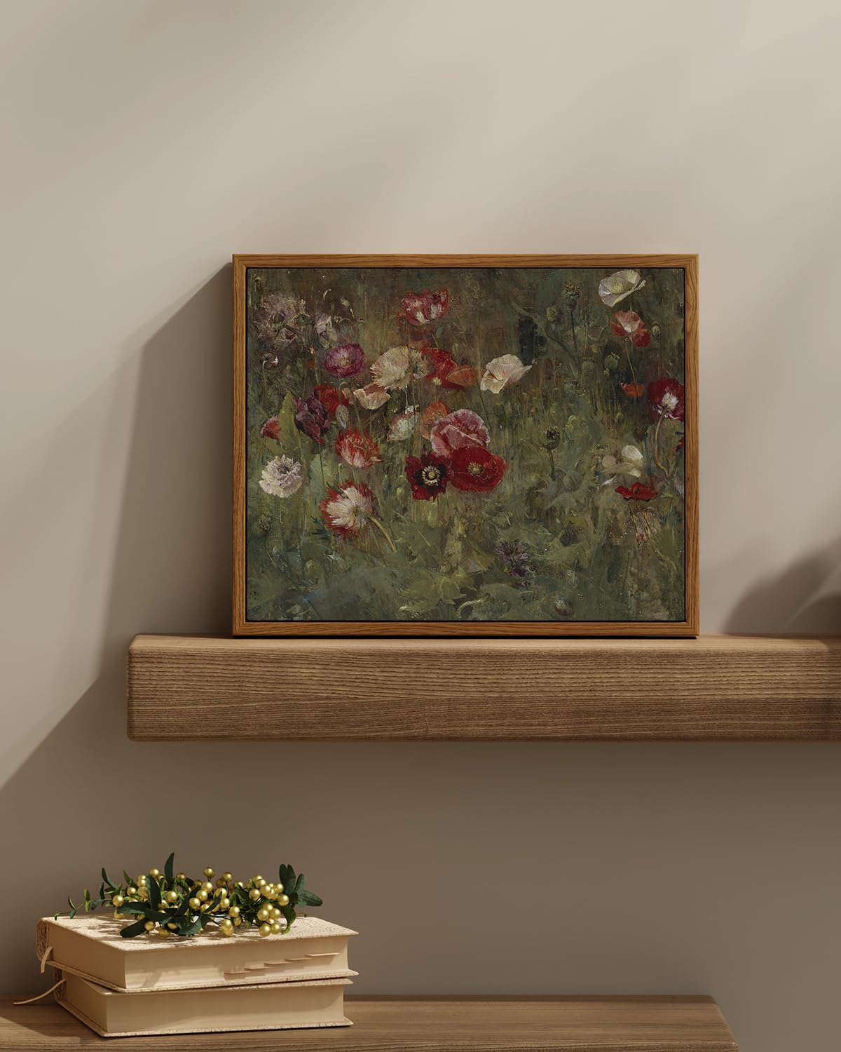 Insimsea Framed Canvas Wall Art Vintage Decor, Classical Flower Paintings Vintage Wall Art Decor For Living Room, Retro Nature F