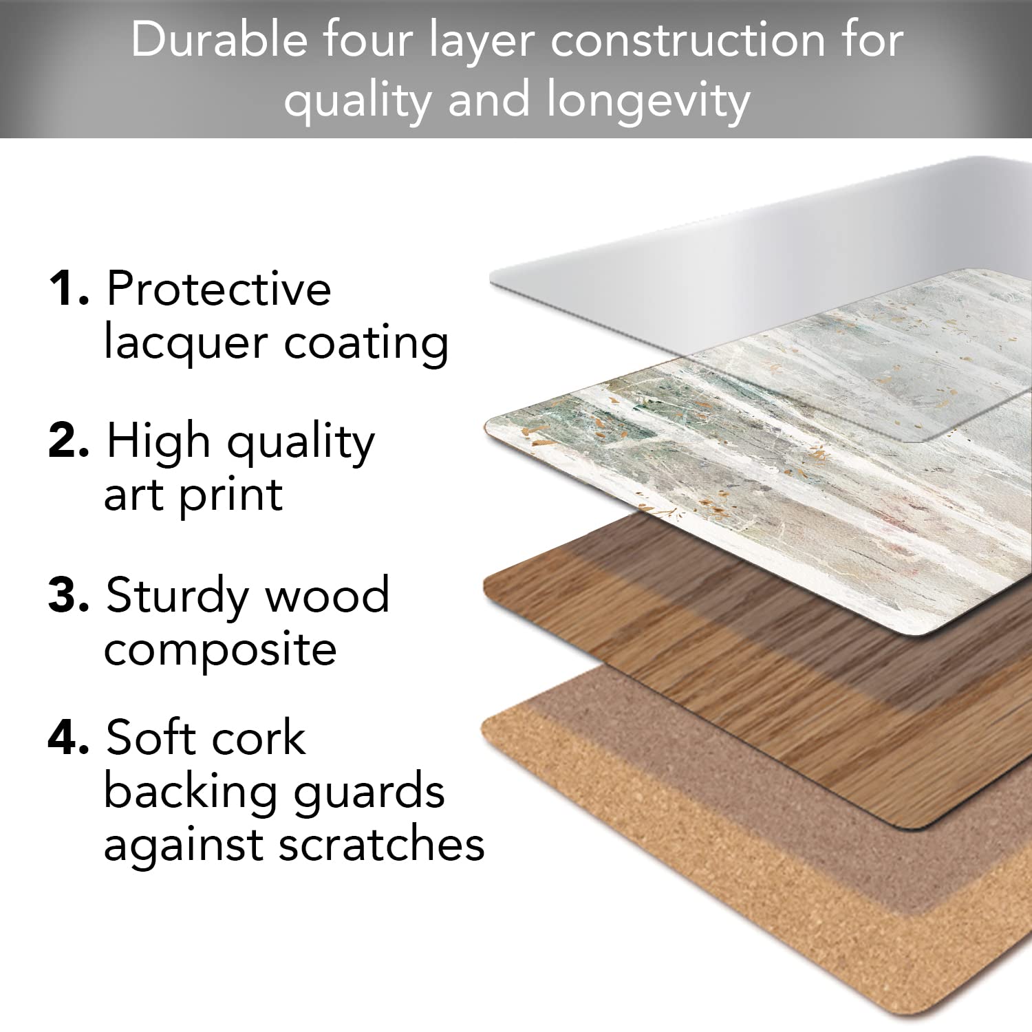 Cala Home Woodland Walk Decorative Hardboard Cork Back Tabletop Placemats 4 Pack Manufactured In The Usa Heat Tolerant And Easil