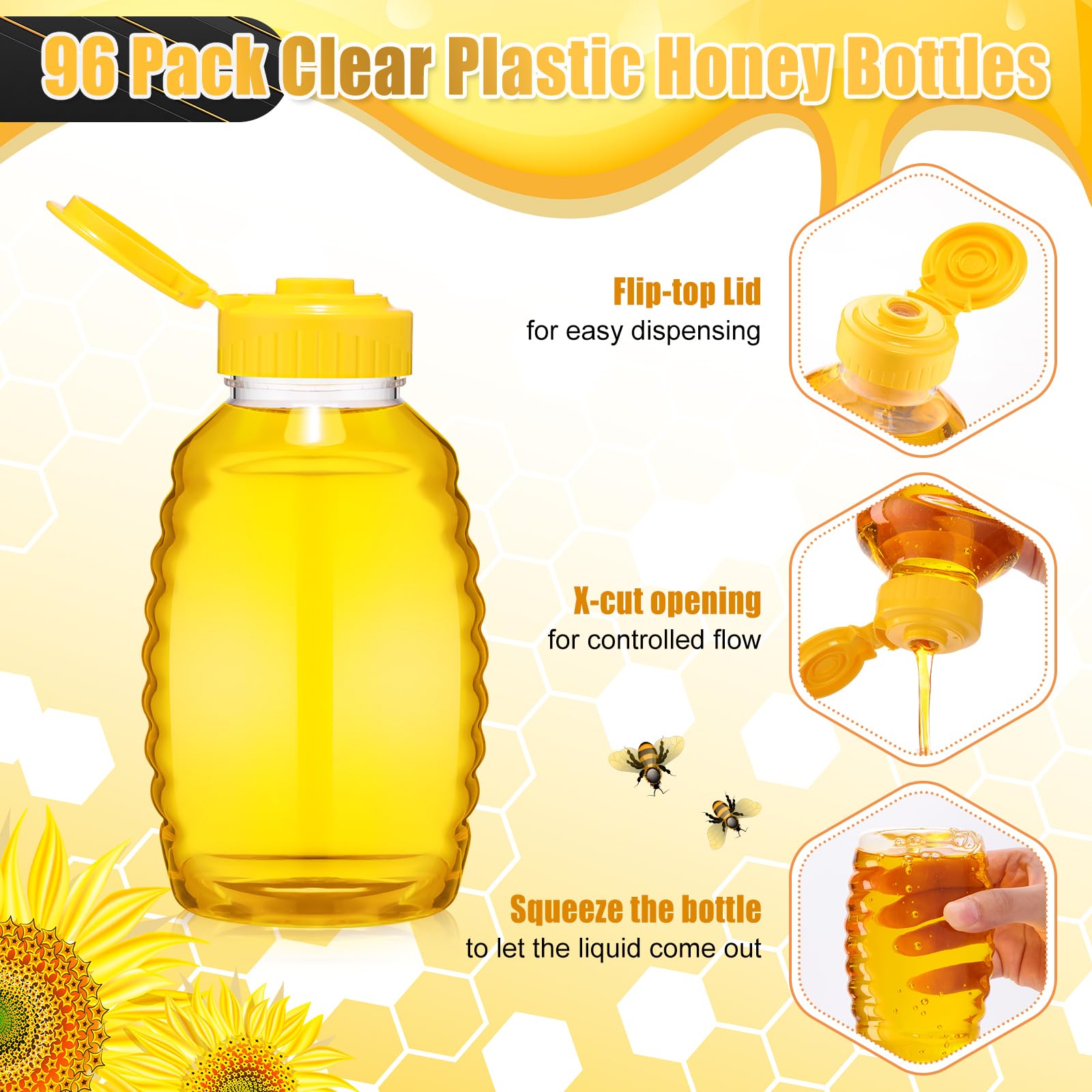 Tioncy 120 Pcs Clear Plastic Honey Bottles 16 Oz Honey Jars With Lids Honey Bottle Containers Empty Honey Bear Bottle Squeeze Ho