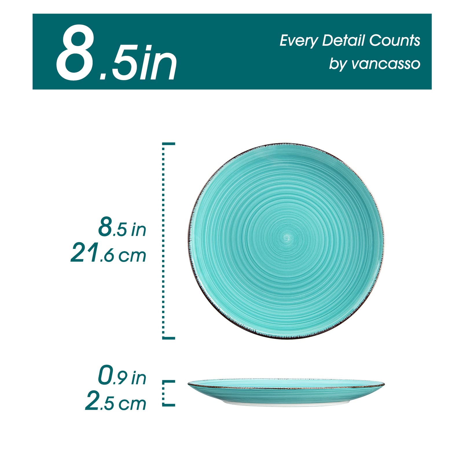 vancasso Bonita 8.5" Ceramic Salad Plates Set of 6, Cool Color, Microwave & Dishwasher Safe, Model SP-BONITA-BZP-EU