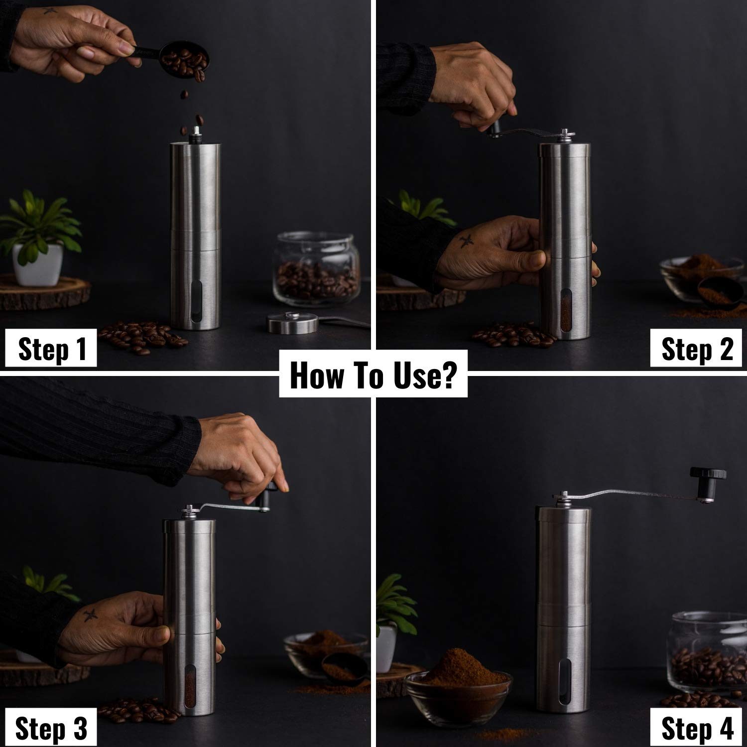 Instacuppa Manual Coffee Grinder With Conical Ceramic Burr Mill And 18 Adjustable Grind Settings For Pour Over, Espresso, French