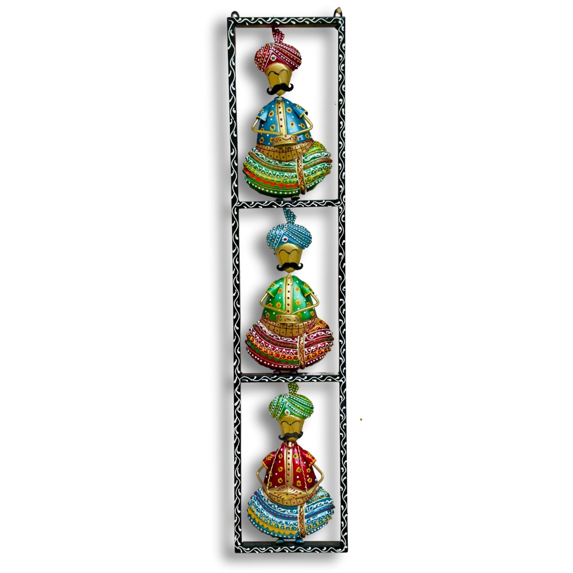 RSN Metal Wall Decor Rajasthani 3 moustache Musicians Wall Art/Wall Hanging For Living Room/Bedroom Size-38 x8 Inch
