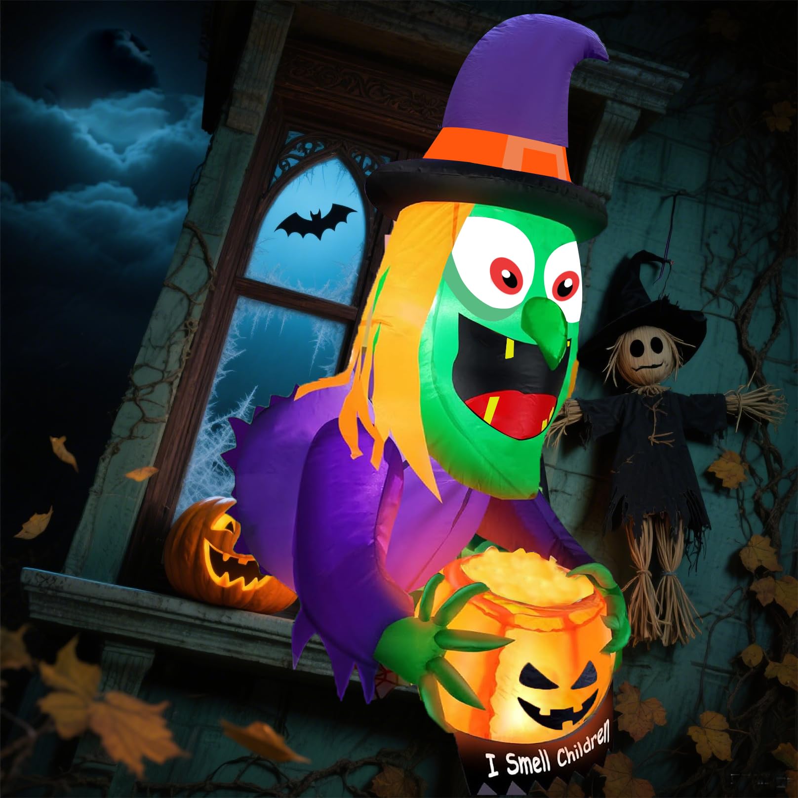 Halloween Inflatable Decoration,Halloween Window-Climbing Witch with Built-in LED Lights,Trick or Treat,Outside Decor for Yard G