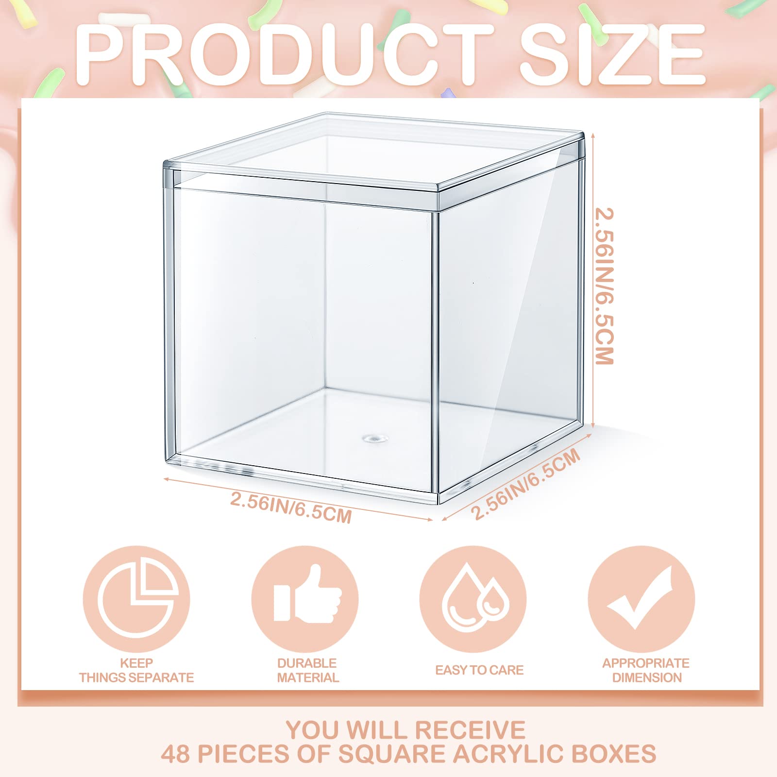 Yulejo Modern Transparent Acrylic Plastic Square Cube Storage Boxes with Lid, 2.56 x 2.56 x 2.56 Inch (26 Pieces)