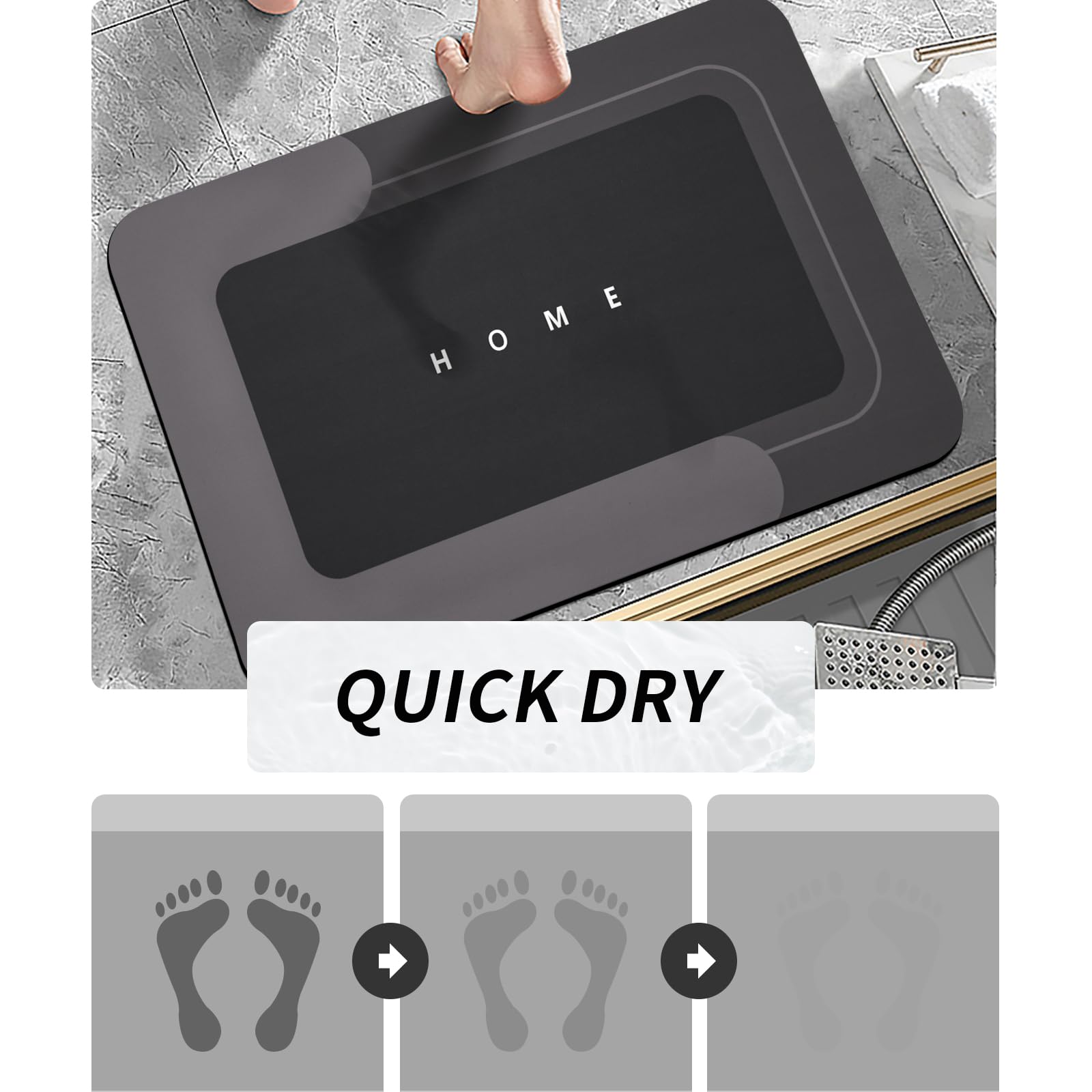 Housego 2Pcs Absorbent Bath Mat Magic Rug Sets, Quick Drying Bath Mat Non-Slip Floor Rug Rubber Backed For Bathroom Kitchen Show
