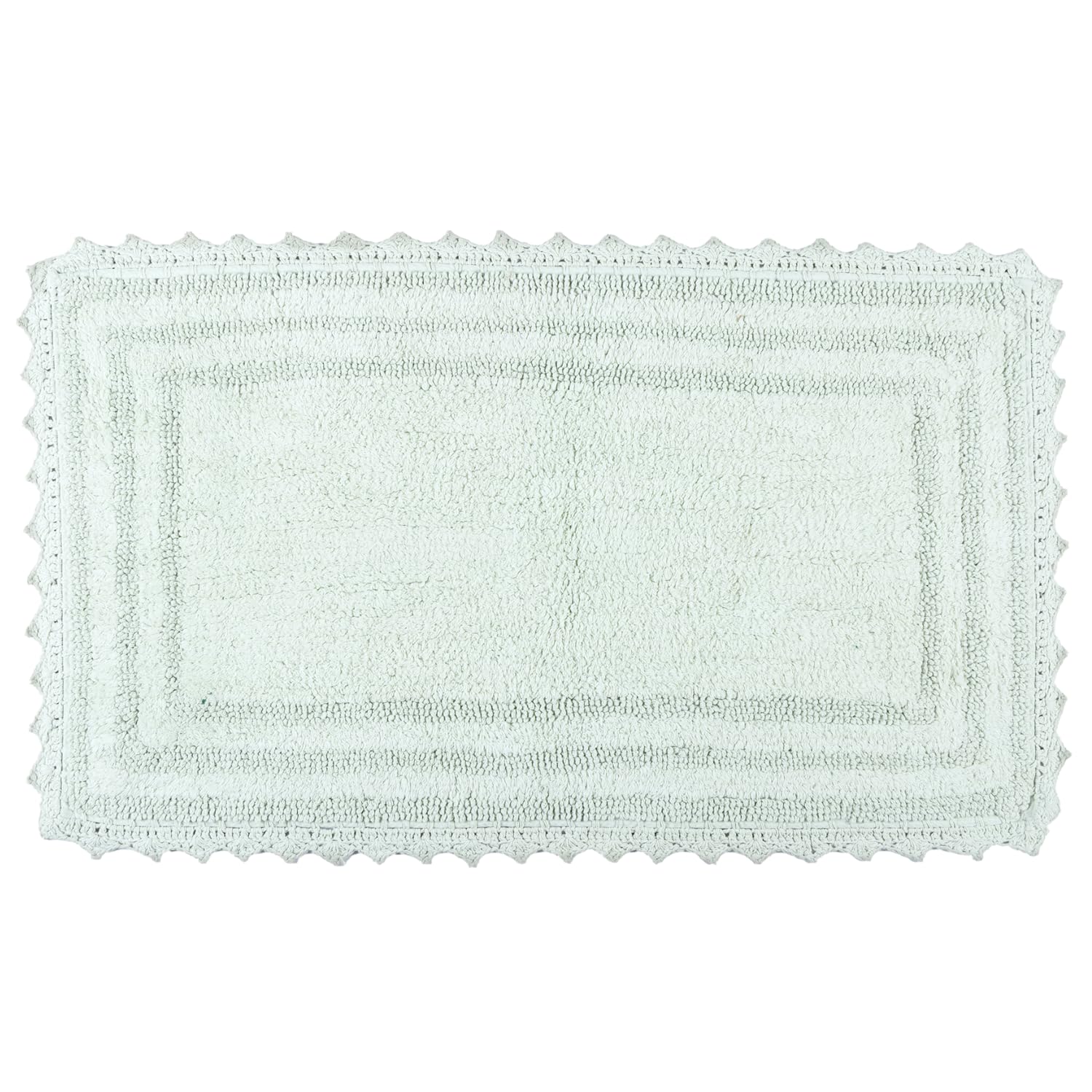 RAJRANG BRINGING RAJASTHAN TO YOU Bath Rug for Bathroom Kitchen Spa with Crochet Cotton Absorbent Soft Reversible Woven Bath Mat Meadow Mist Rectangle 34x21 Inches