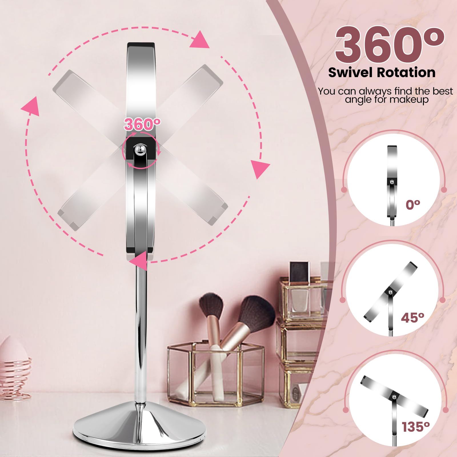 AumVum 8 Makeup Mirror with Lights, Vanity Mirror with 1X/10X Magnification, Touch Screen 3 Colors Dimmable 54 LED Lights Bright