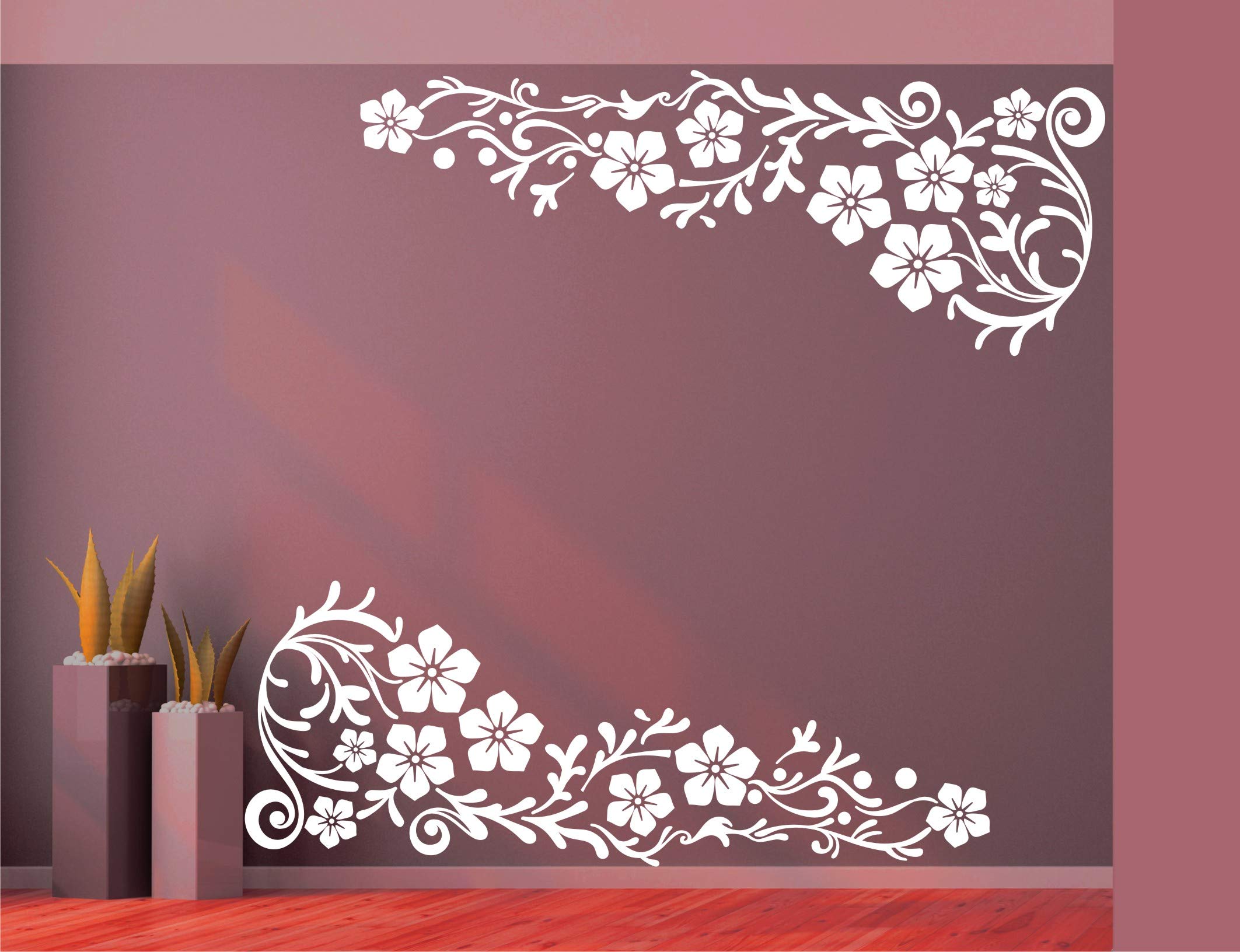 Heaven Decors Vine With Flower Sticker Wall Decal For Bedroom (Pvc Vinyl, Ideal Size On Wall 95 Cm X 75 Cm) White