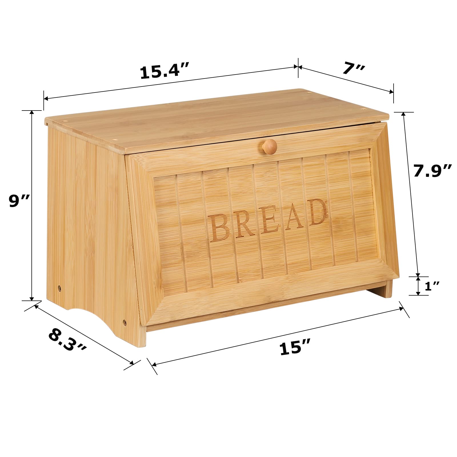 HOMEKOKO Vintage Large Wood Bread Box for Kitchen Counter, Retro Design Single Layer Bamboo Large Capacity Food Storage Bin (Nat