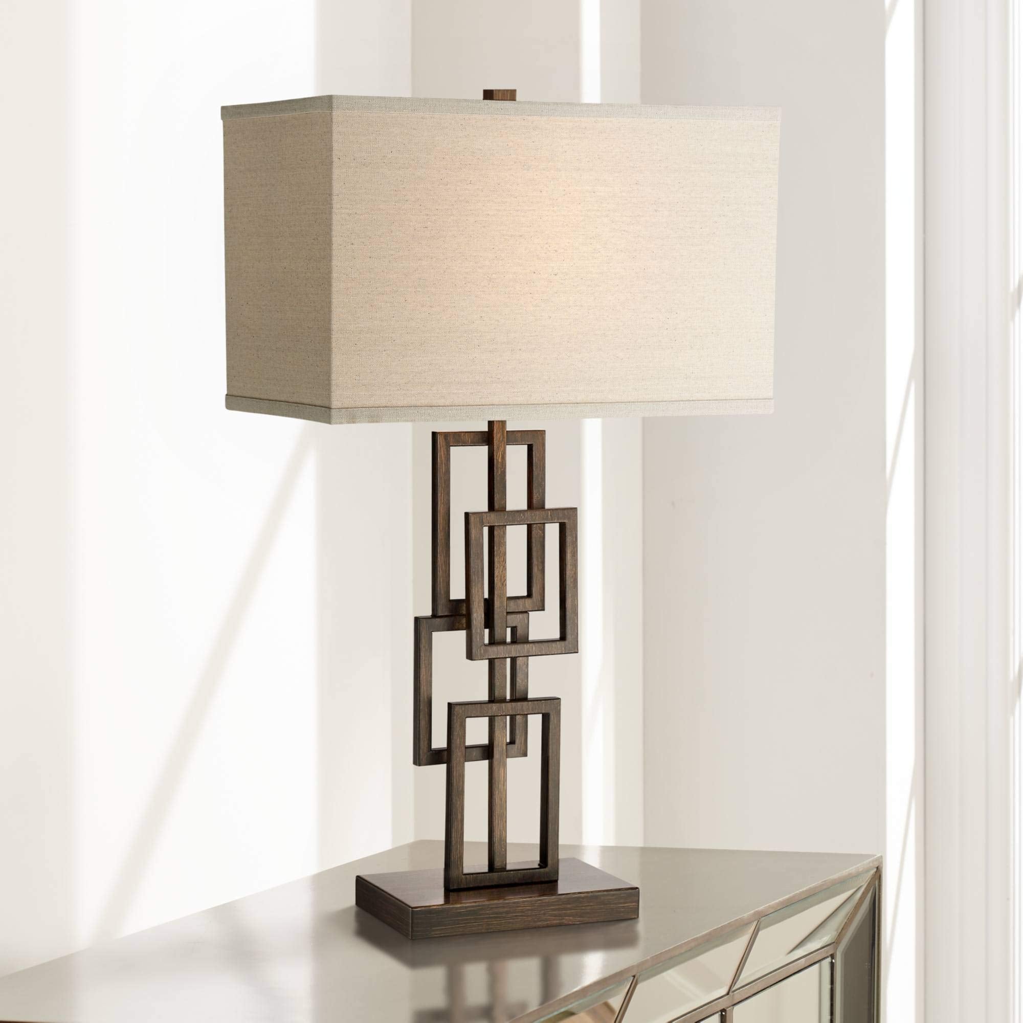 360 Lighting Kory Modern Industrial 3-Way Table Lamp 29 Tall with USB Charging Port Dark Bronze Brown Sculptural Geometric Recta
