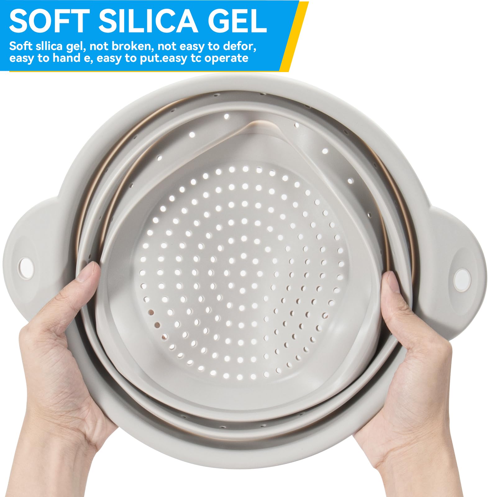 Yqlinnn Collapsible Colander, Food Grade Silicone Kitchen Strainer Diameter Sizes 10.4 Inches Perfect For Draining Pasta, Vegeta