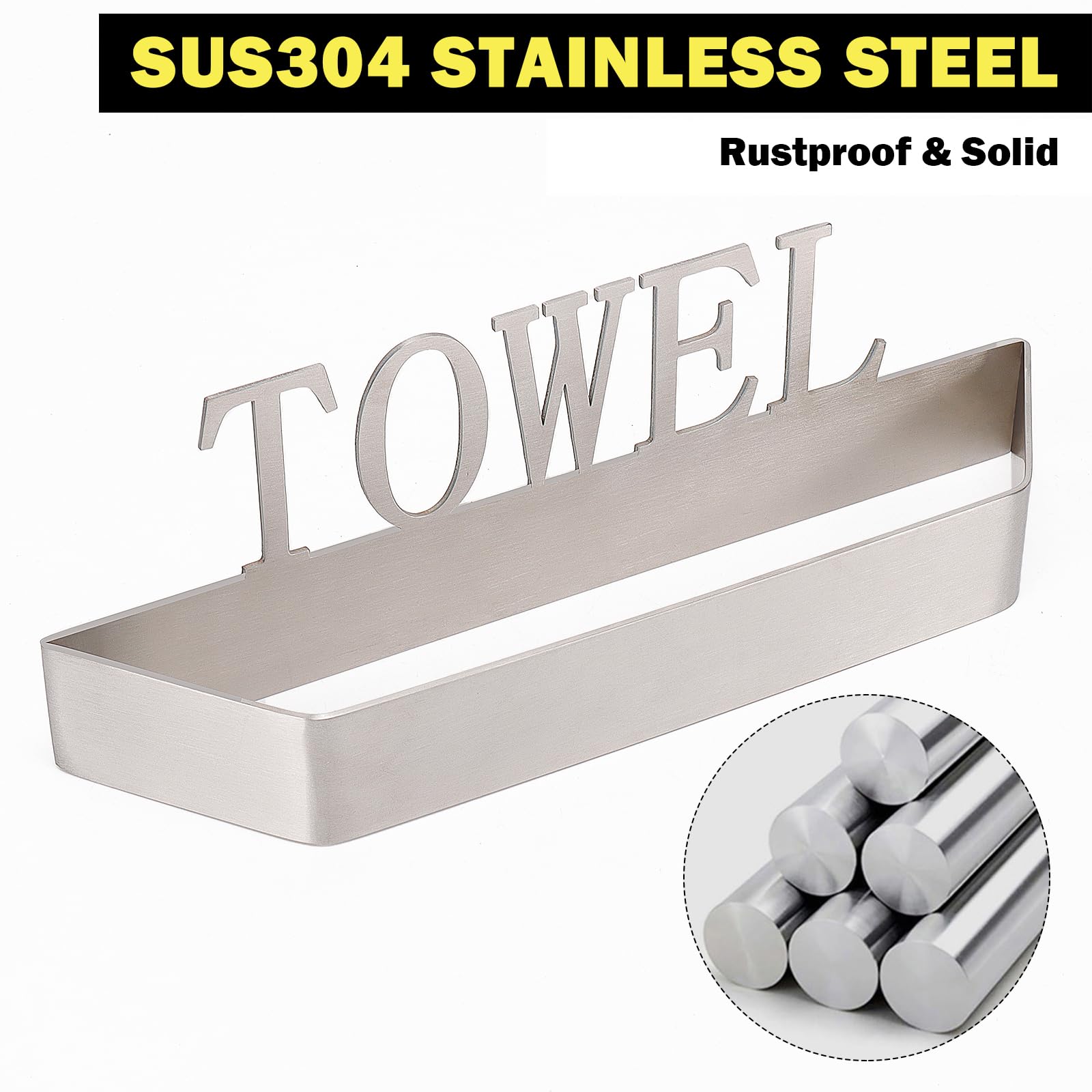Winmien Stainless Steel Hand Towel Holder/Bar, Classic Self Adhesive Towel Rack, Modern Stylish Design For Bathroom/Kitchen, No