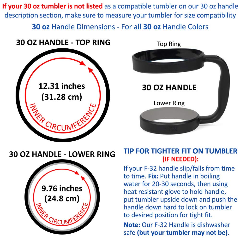 F-32 Handle - 19 Colors - 30Oz Size - Compatible With 30 Oz. Yeti And 30 Oz Ozark Trail Tumbler Travel Mug (30Oz, Midnight Black