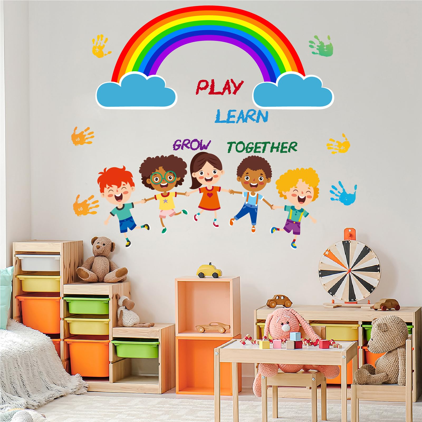 Colorful Rainbow Wall Decals Kids Handprint Wall Stickers Inspirational Wall Art Murals Peel And Stick For Classroom School Nurs