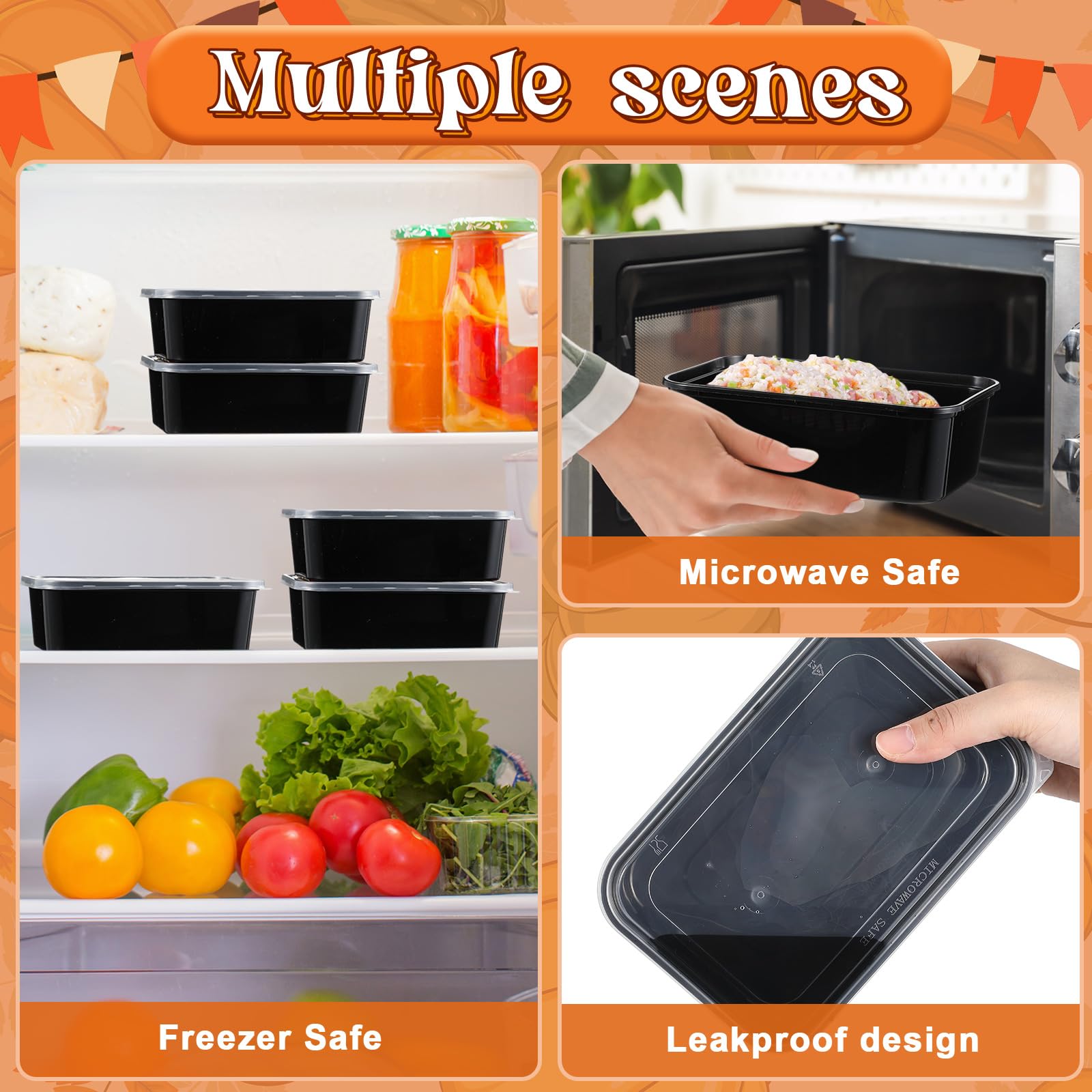 50 Pack Fall Thanksgiving Meal Prep Containers with Lids 25 oz Reusable Food Prep Containers Plastic Food Storage Thanksgiving D
