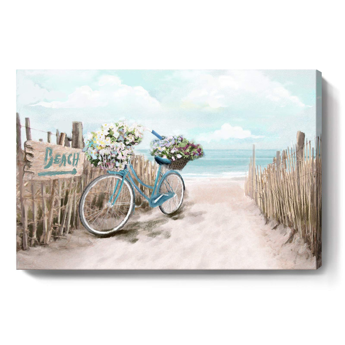 Large Wall Art For Living Room D  Cor Beach Picture Wall Art Modern Framed Sea Seaside Bicycle Canvas Print Seascape Artwork Oce