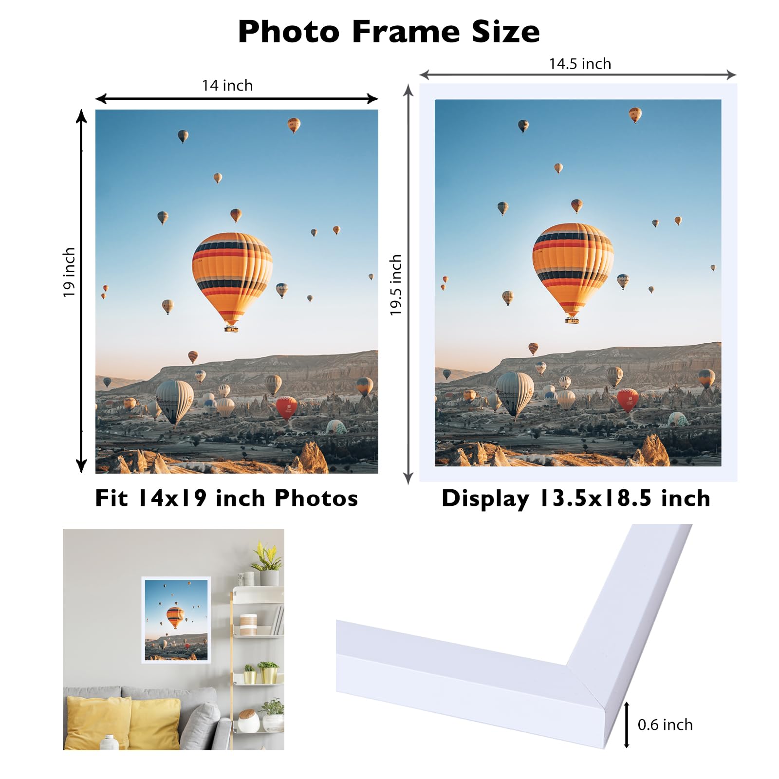 JCJMY 14x19 Picture Frame White for Wall Hanging, Wall Mounting Horizontally or Vertically, 14 x 19 Wall Gallery Poster Photo Fr