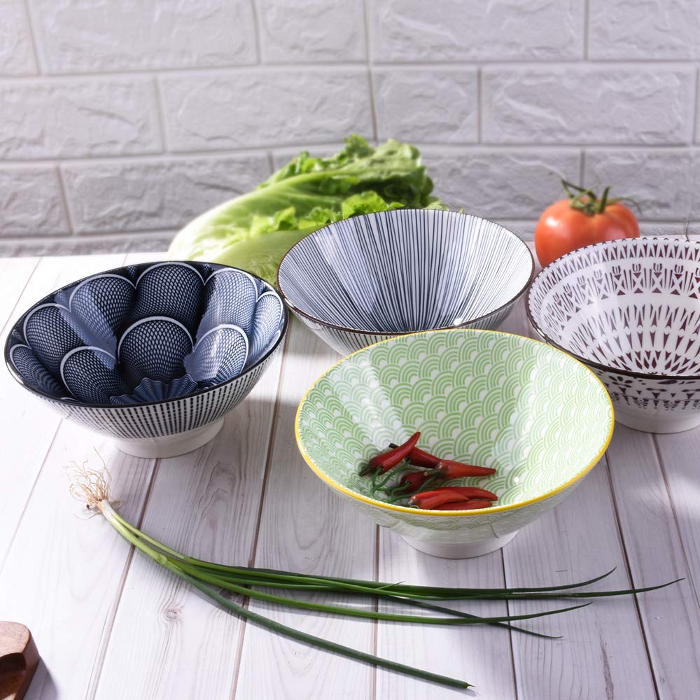 7 Inch Microwavable Ceramic Ramen Bowl Set Of 4 Japanese Instant Noodle Bowls