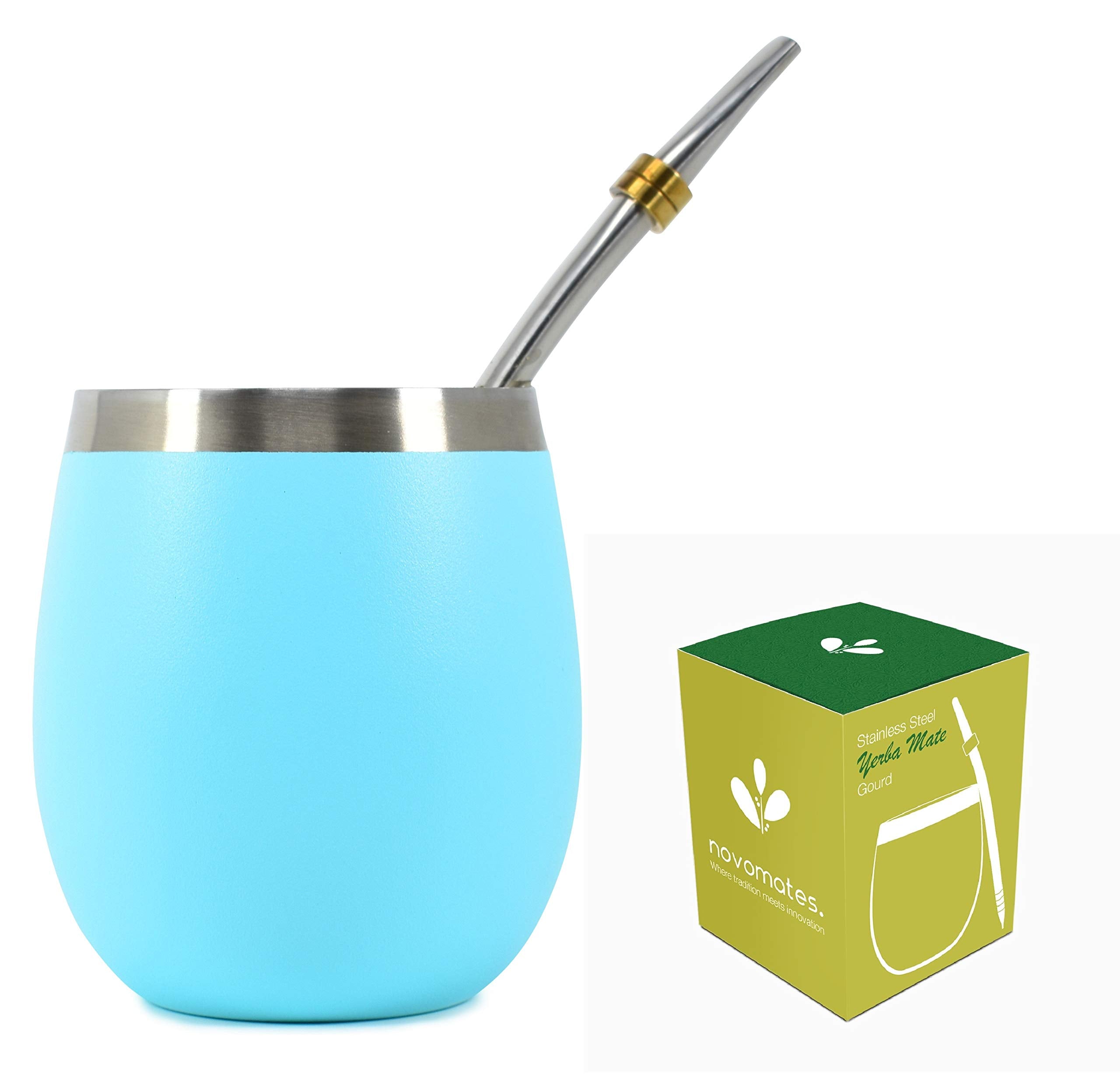 Novomates Yerba Mate Kit Including Double Wall Stainless Steel Mate Tea Cup And Mate Straw - Yerba Mate Cup And Bombilla Mate -
