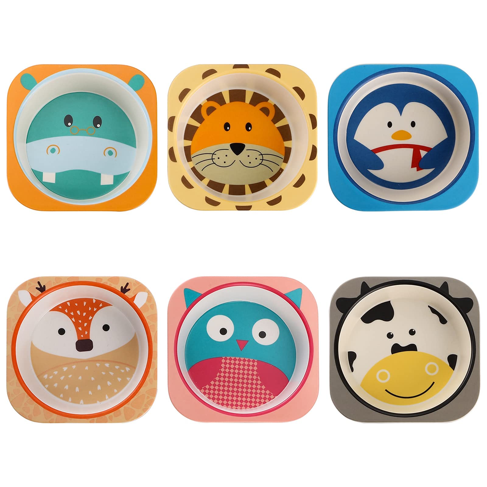 ZEAYEA 6 Pack 10 Oz Small Bowls, Durable Cartoon Bowls for Children, BPA Free Cute Snack Bowl, Square Dinner Tableware for Servi